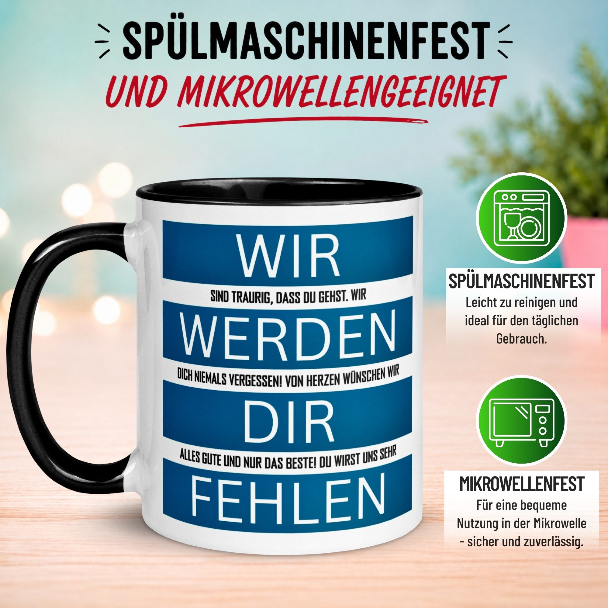 Momentals Tasse Wir werden dir fehlen - Abschiedsgeschenk Kollege Kollegin Kollegen, Gratis Versand · Links-&Rechtshänder · Spülmaschinenfest – Bild 5 von 5