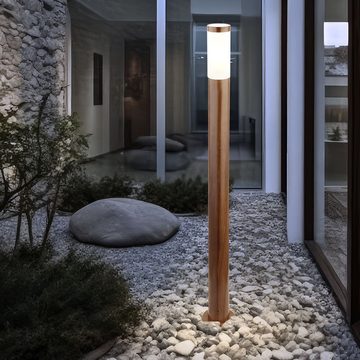 etc-shop Pollerleuchte, Leuchtmittel nicht inklusive, Außen Steh Leuchte Sockel Lampe Garten Beleuchtung Holz Optik