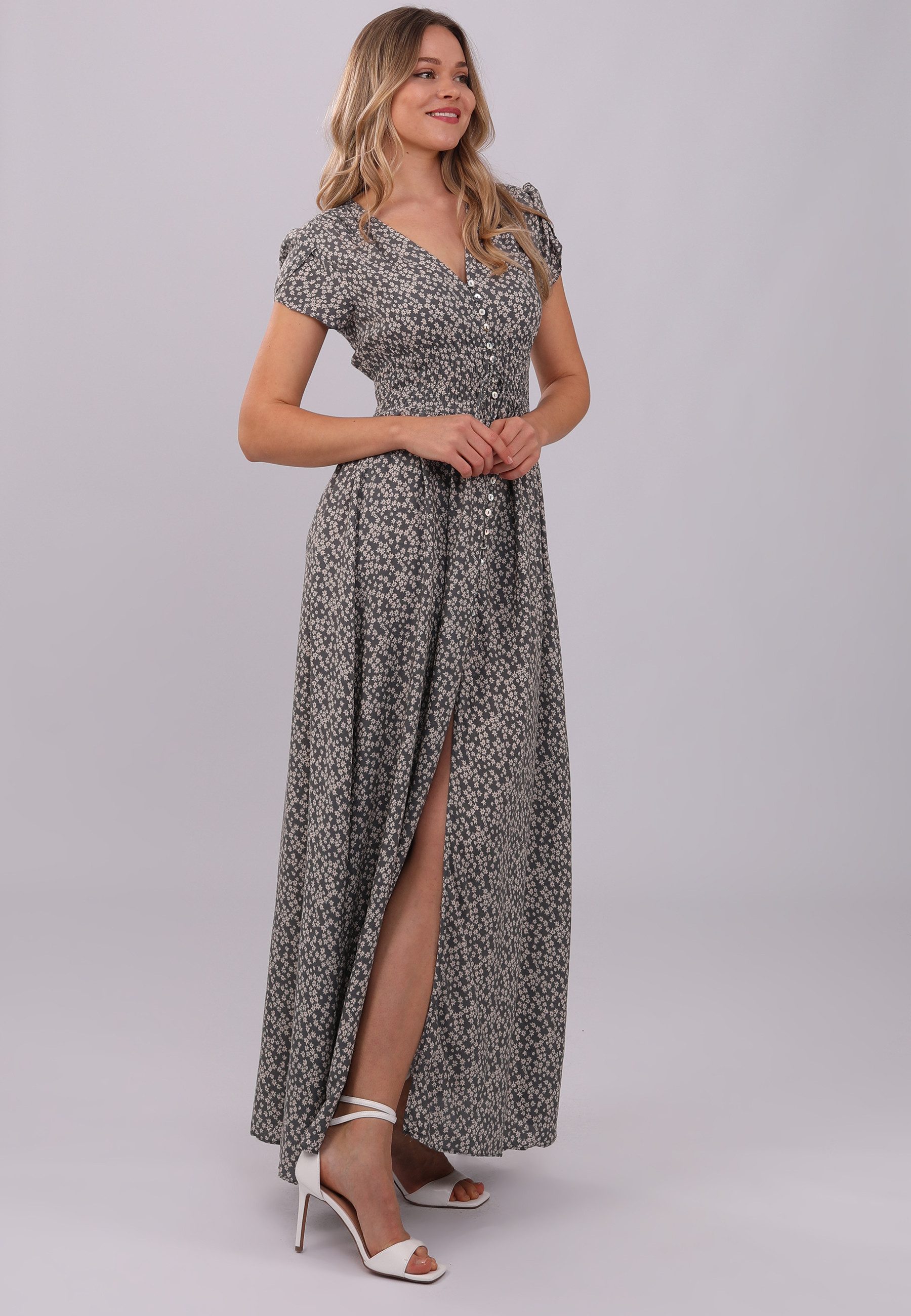 YC Fashion & Style Sommerkleid "Blumiges Viskose Maxikleid mit Seitenschlitz" Alloverdruck, Boho, Casual