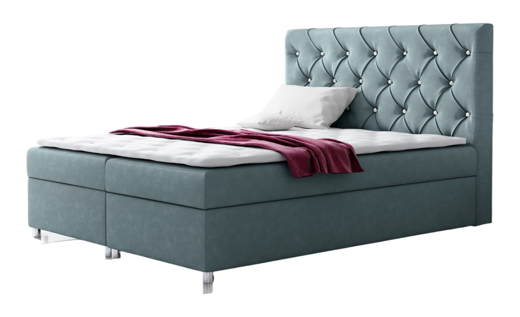 Fun Möbel Boxbett Schlafzimmerbett DOLCE in Stoff oder Kunstleder (inkl. Gasdruckfeder zur pneumatischen Hebeunterstützung, Inkl. Topper und Bettkasten), Kopfteil mit Steppung, abgesetzt mit Kristallsteinen