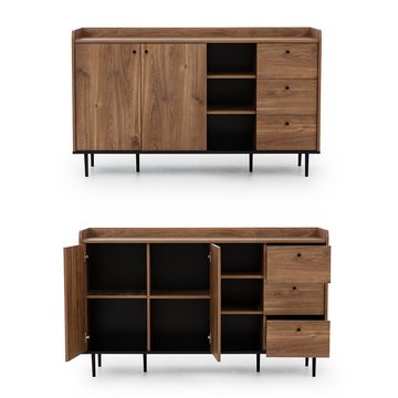 Lomadox Wohnzimmer-Set VAREDO-132, (Mega-Spar-Set, 5-St., 5-tlg), im Retro Look in Eiche Nb. inkl. Couchtisch und Sideboard