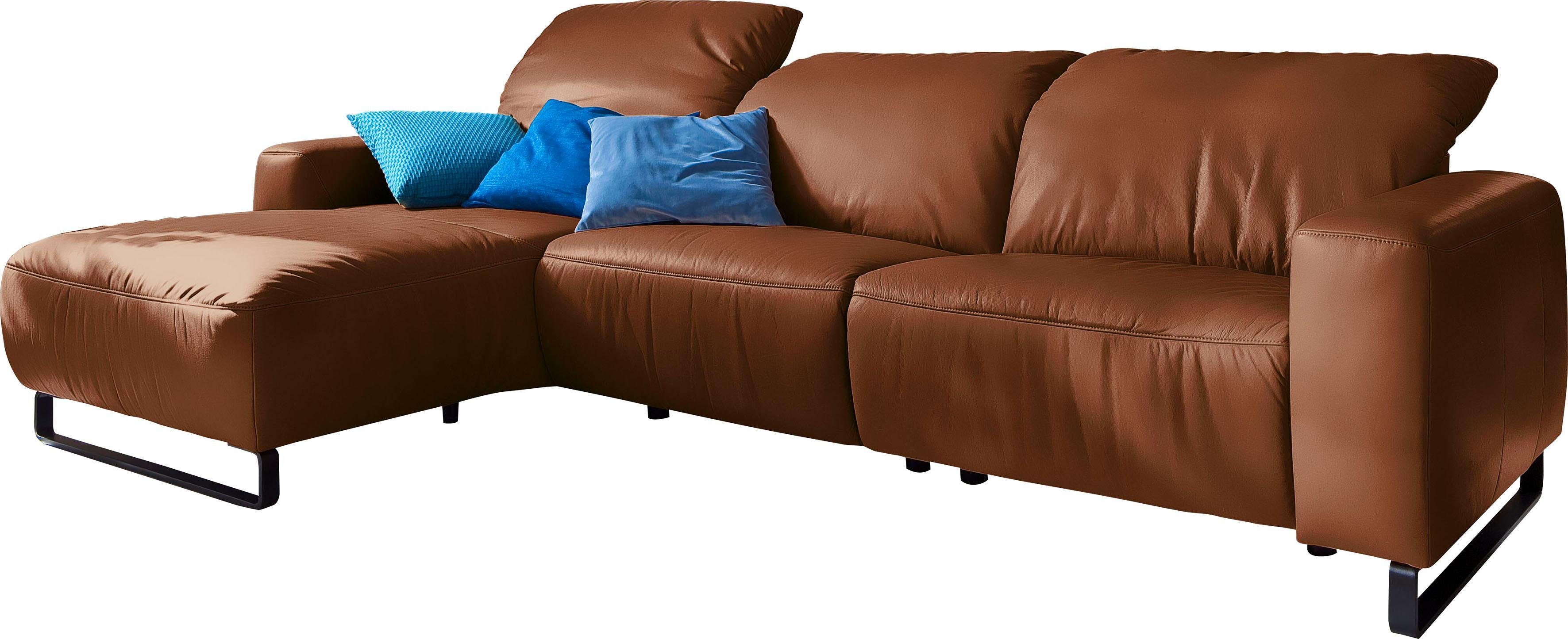 Home affaire Ecksofa Juist L-Form, mit Kopfteilverstellung und schwarzen Metallkufen