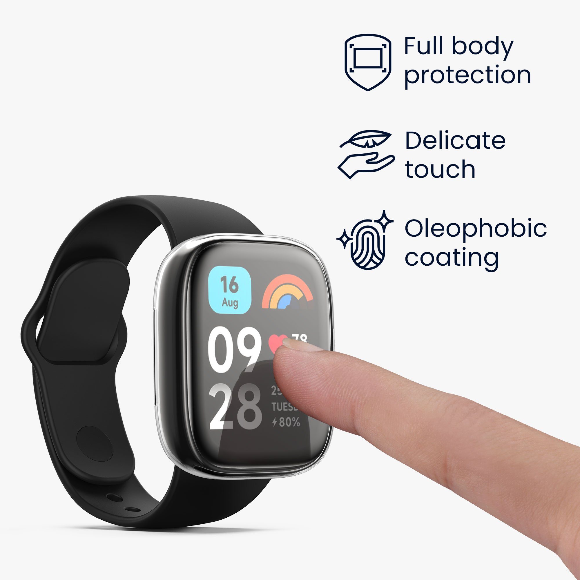 kwmobile Smartwatch-Hülle 2x Silikon Hülle für Xiaomi Redmi Watch 3 Active, Schutzhülle Fullbody Display Cover Set aus Silikon