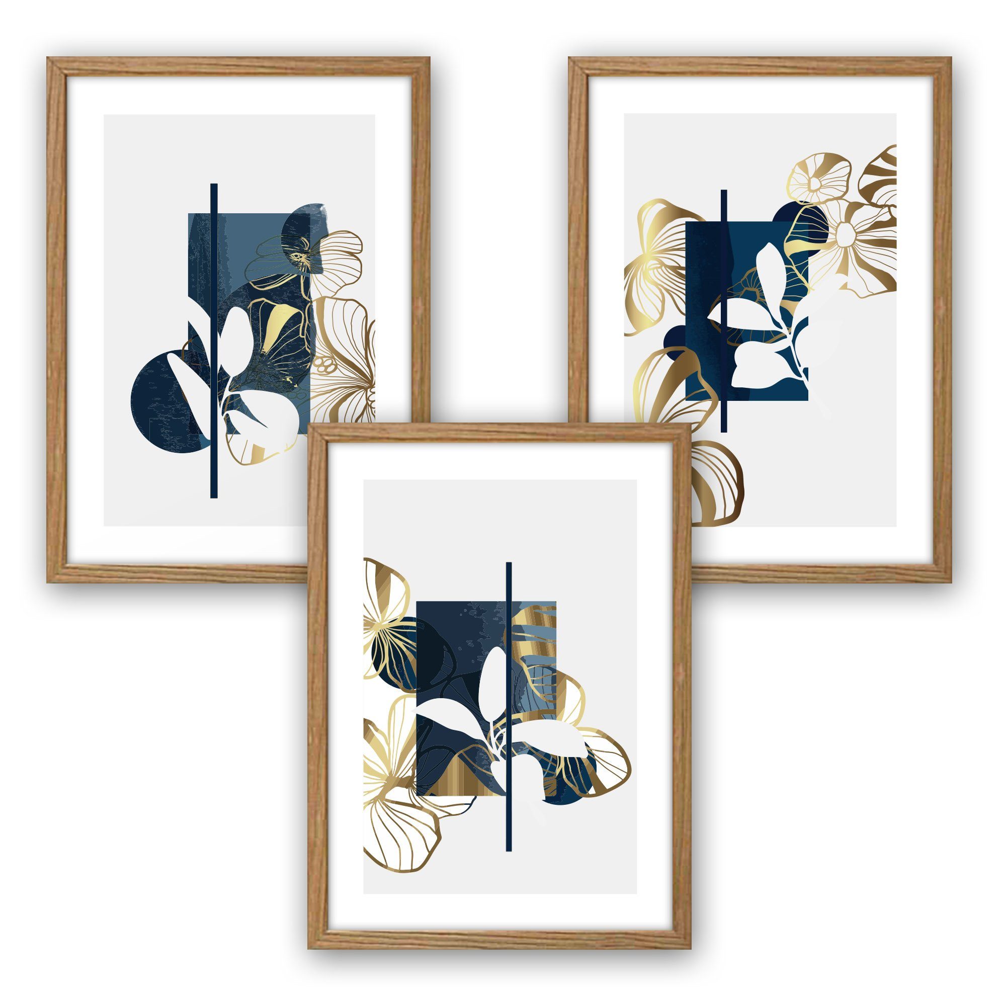 Kreative Feder Poster Abstrakt Blau, Abstrakt (Set, 3 St), 3-tlgs Poster-Set, Kunstdruck, optional mit Rahmen, wahlw. DIN A4/ A3 natur Rahmen | Poster