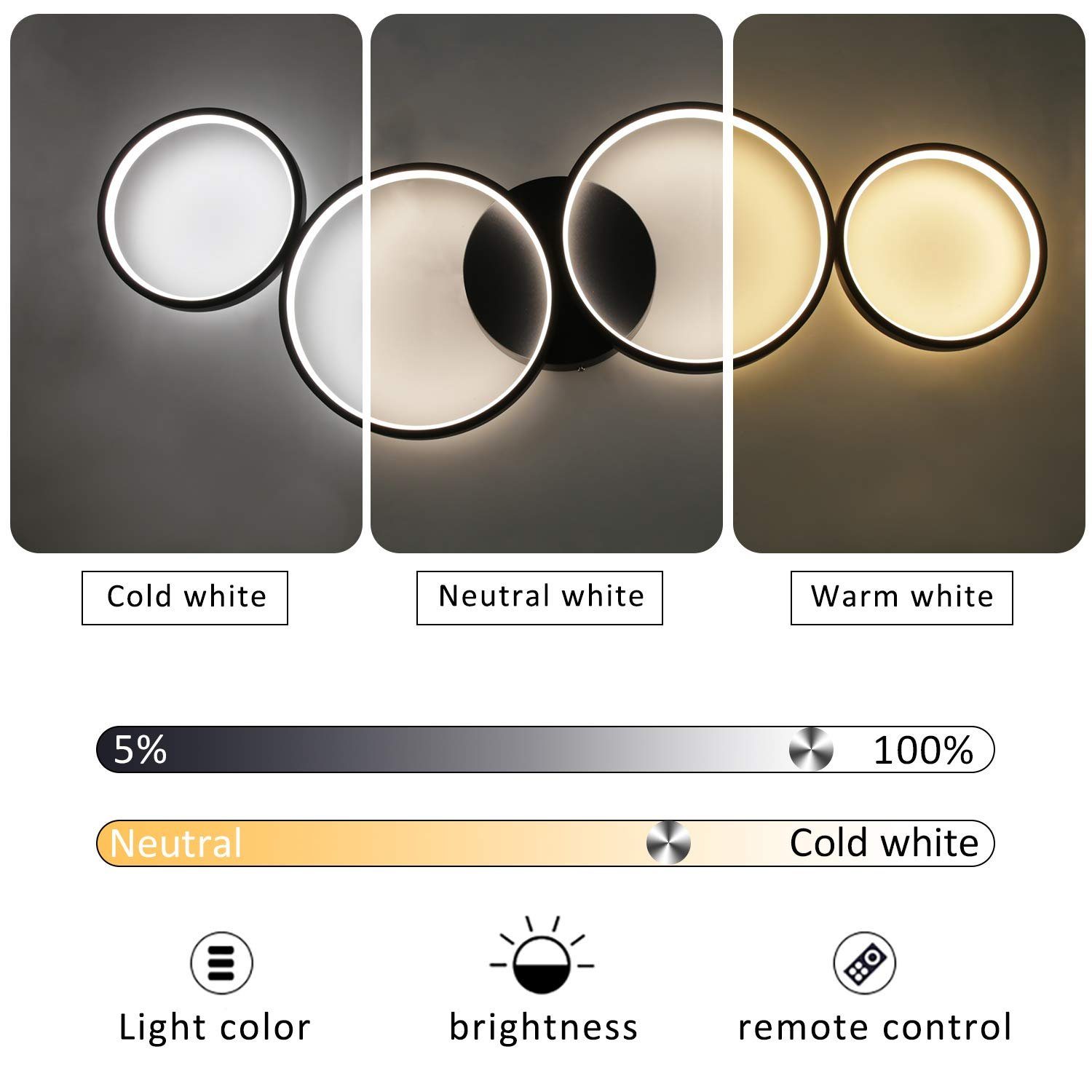 dimmbar Deckenlampe Deckenleuchte LED Designlampe, ZMH warmweiß-kaltweiß, LED Schwarz