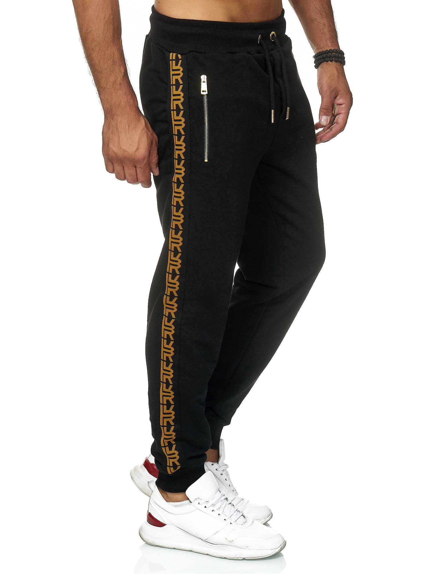 RedBridge Jogginghose mit goldenen Details und seitlichem Musterstreifen Auffälliges Design