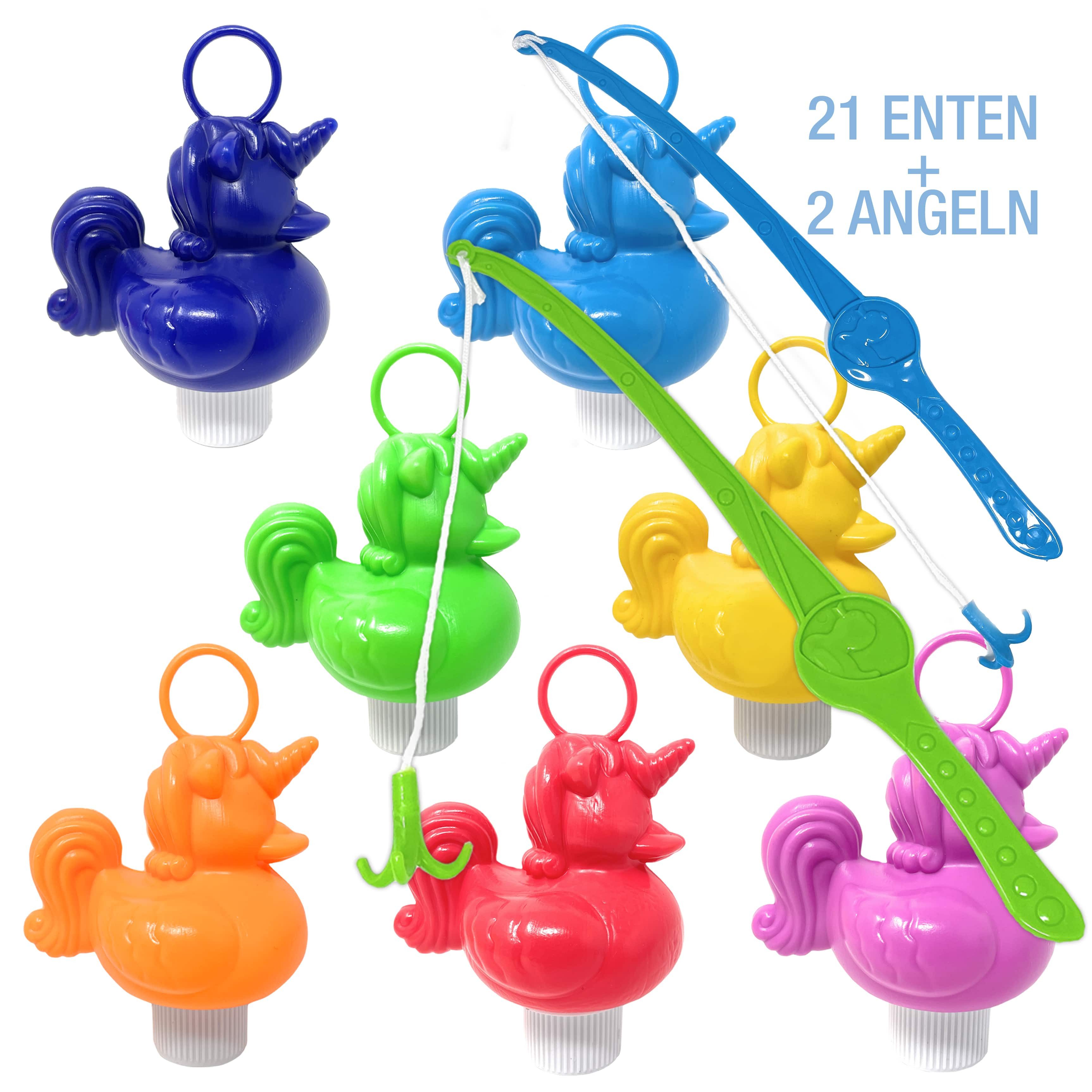 AMLI Spielzeug-Gartenset Entenangeln 21x Einhon Enten inkl. 2 Angeln, Plastikente Öse Angelspiel Kinder