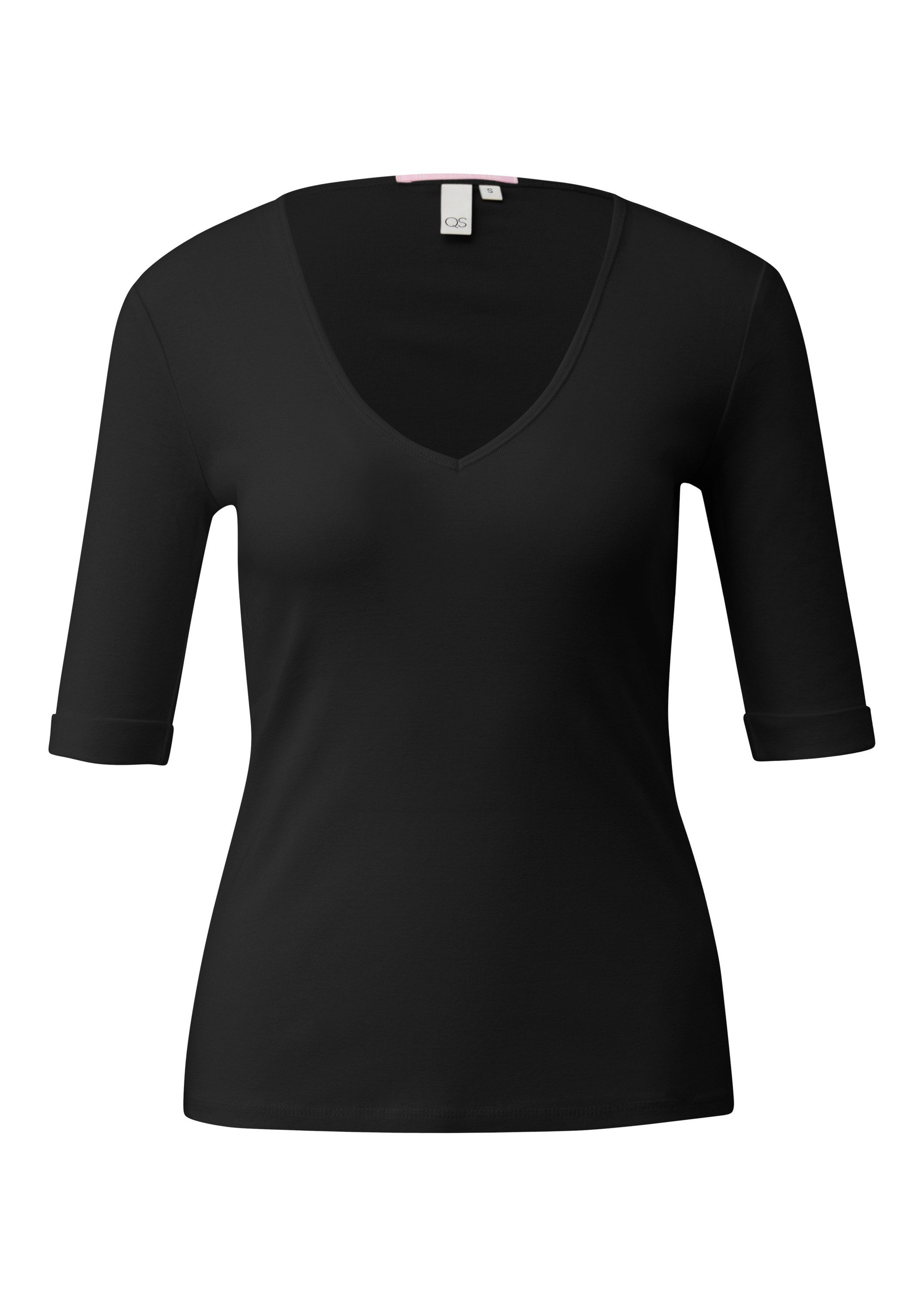 QS Kurzarmshirt T-Shirt T-Shirt mit V-Ausschnitt günstig online kaufen