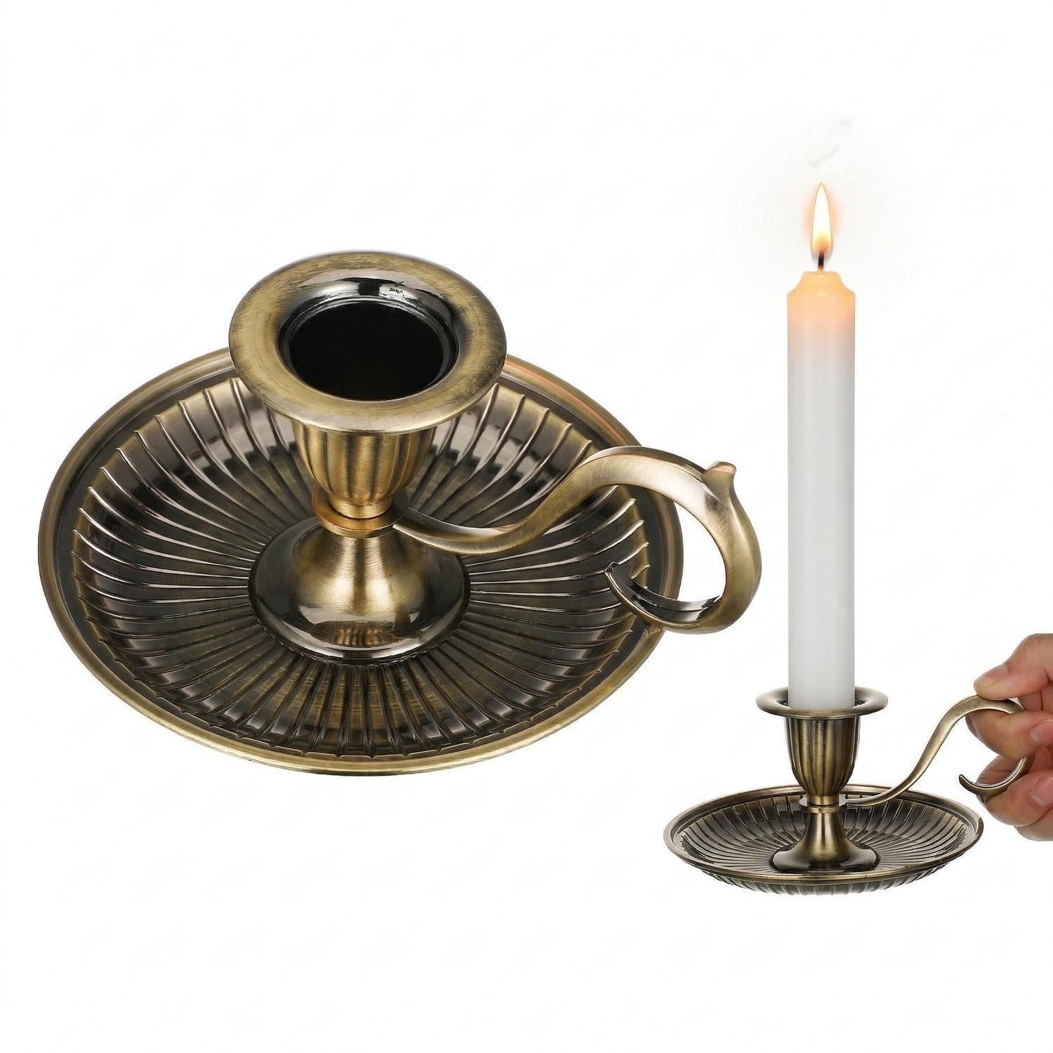 LuxusKollektion Kerzenständer Kerzenständer Messing mit Griff Vintage (1 St)