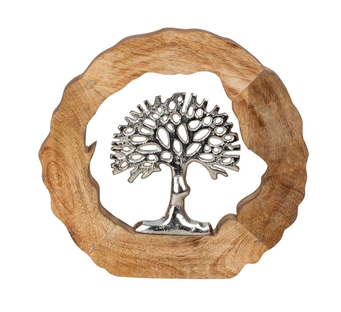 Geschenkestadl Dekobaum Lebensbaum Deko Aluminium Holzring 26 cm modern Wohnaccessoire (1 St), moderne stilvolle Dekoration