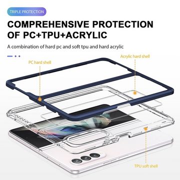 Wigento Handyhülle Für Samsung Galaxy Z Fold4 5G 360 Grad Schock Durchsichtig Acrylic + PC + TPU Cover Handy Tasche Hülle Etuis Schwarz