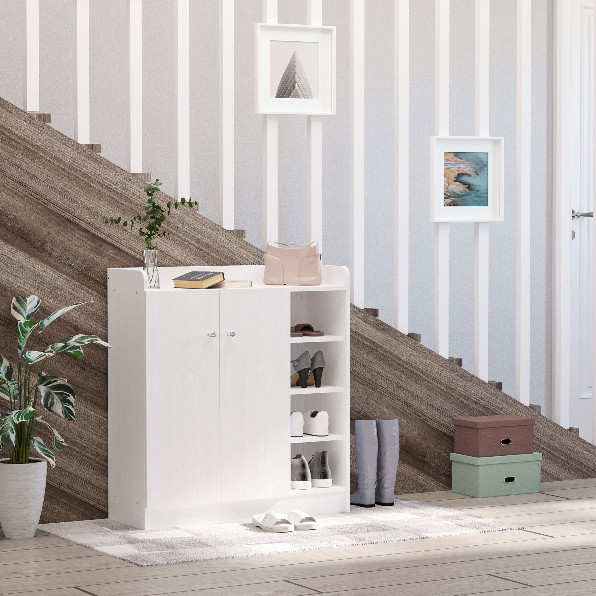 HOMCOM Schuhschrank Schuhregal Dielenschrank Highboard mit 4 Fächern (Kommo günstig online kaufen