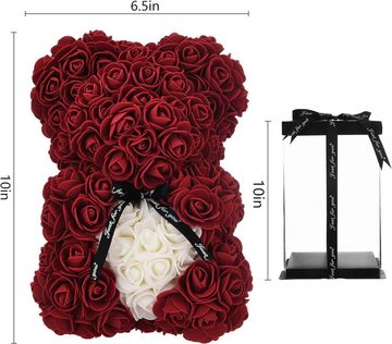 Kunstpflanze Rosenbär Rosen Teddybär Rot, Valentinstag Teddy Bär für Frauen Ewige Rose Teddy, Ewige Rose mit Herz für Sie, Frauen, Frau, JUNG, Geschenk für Frauen, Konservierte Blume, Rosenbox Geburtstagsgeschenk