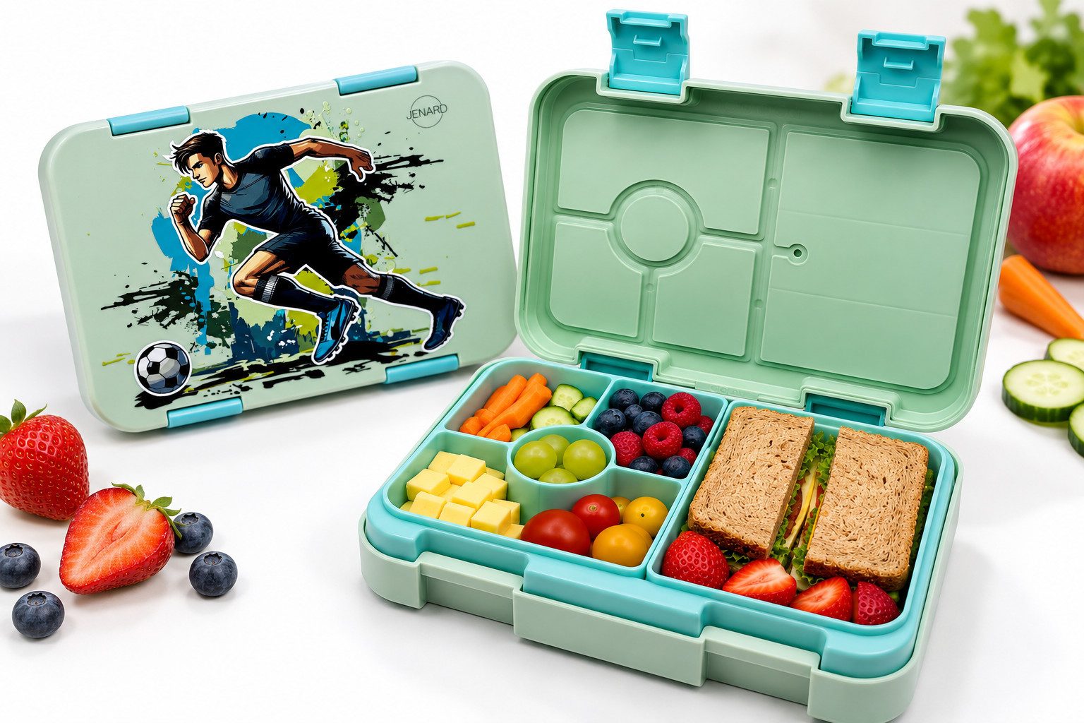 JENARD Lunchbox JENARD Brotdose Kinder mit Fächern Bento Box, PP, Auslaufsicher, robust, leicht zu öffnen, leicht zu reinigen
