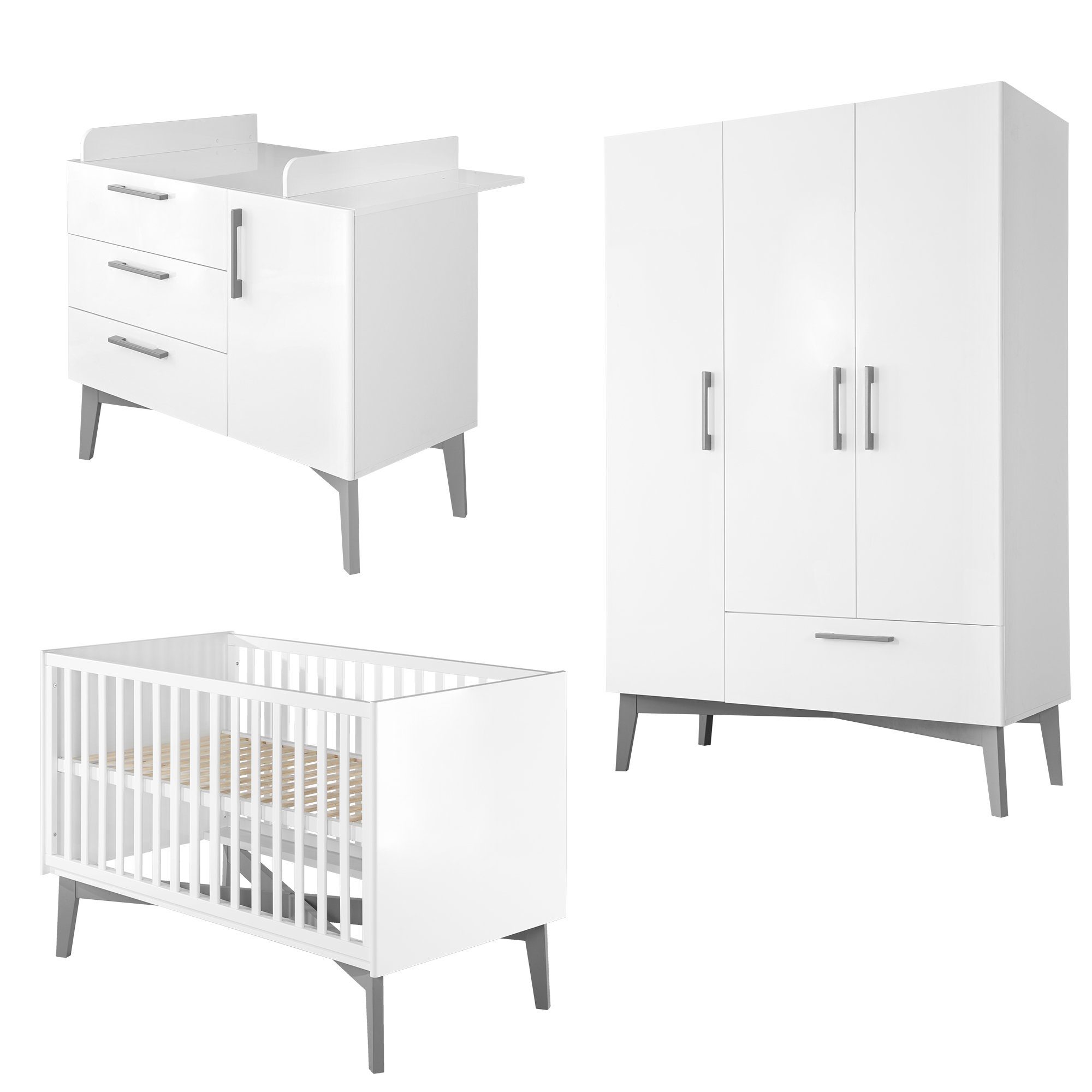 roba® Babyzimmer-Komplettset Mika, mit grauen Füßen aus Massivholz im Retro Look