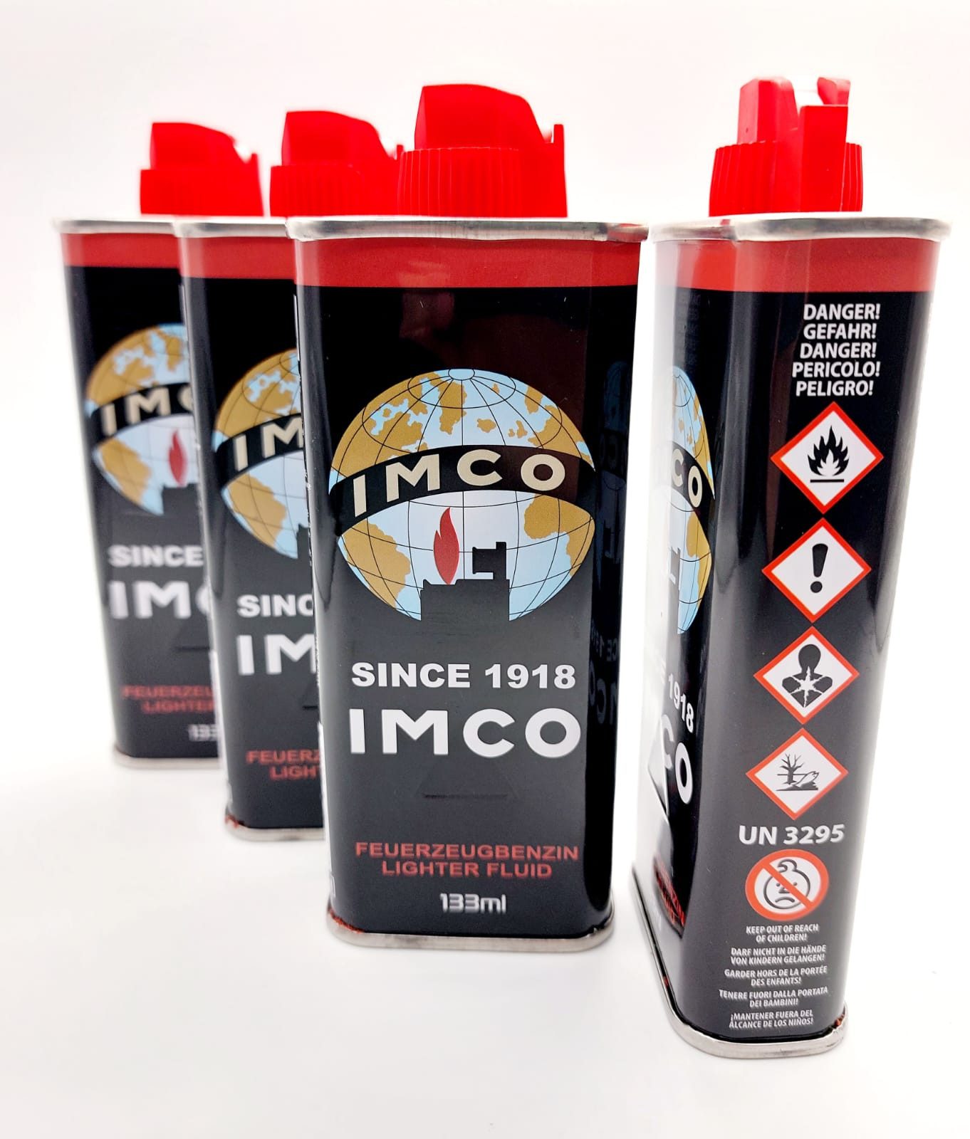 IMCO Feuerzeug Benzin 4 x 133ml Kanister Benzin 4er Spar Set das Original