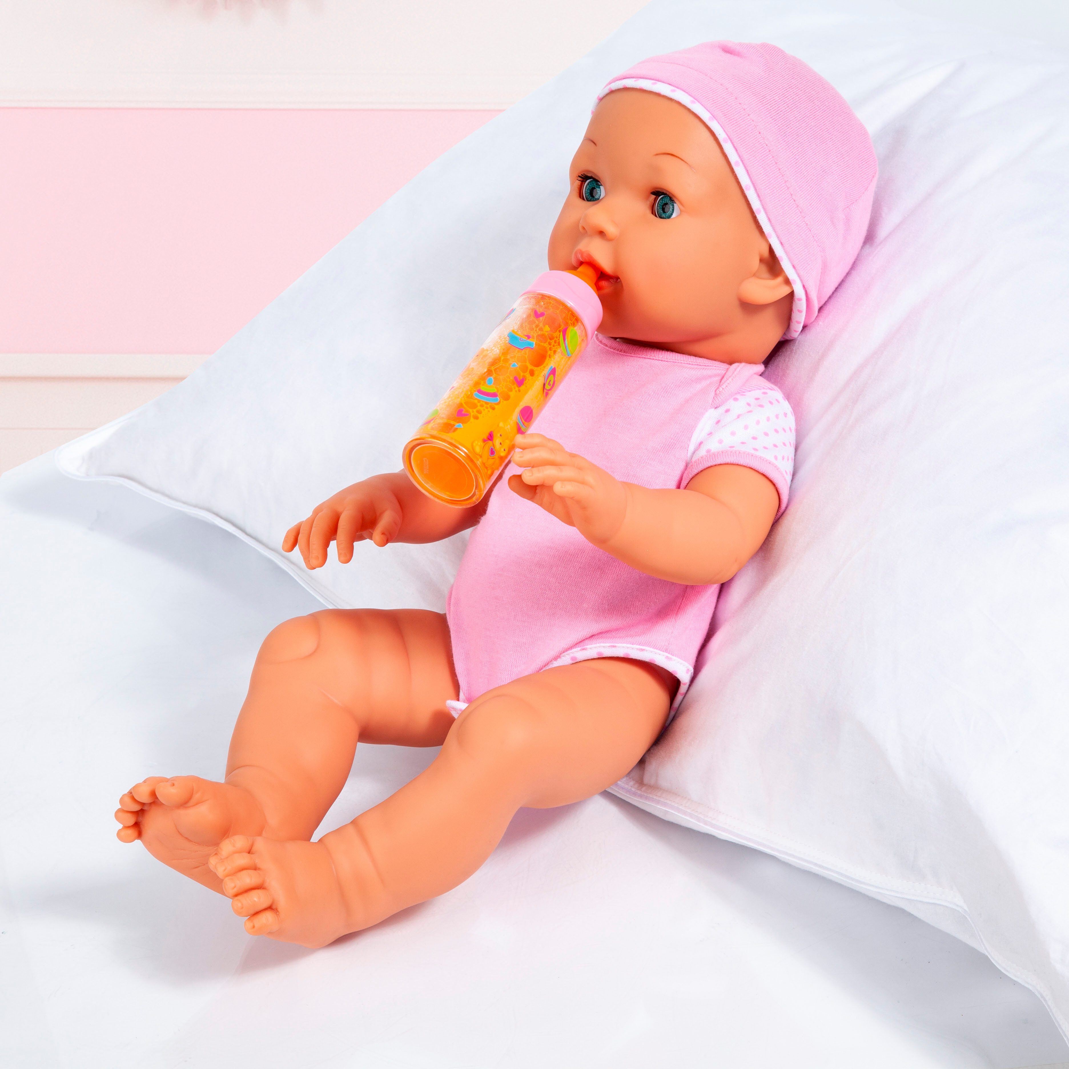Bayer Puppen Accessoires-Set Puppen-Fläschchen Milch und Orange, (Set, 2-tlg), leeren und füllen sich wie von Zauberhand