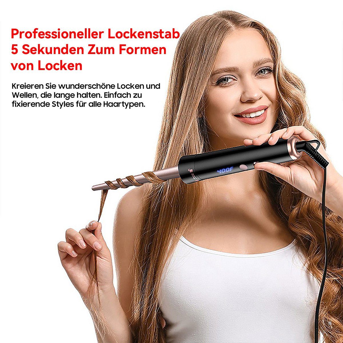 DOPWii Lockenstab 5 in Drehung mit 4 Haarbürste 1 Temperaturstufen,LCD-Display,360°