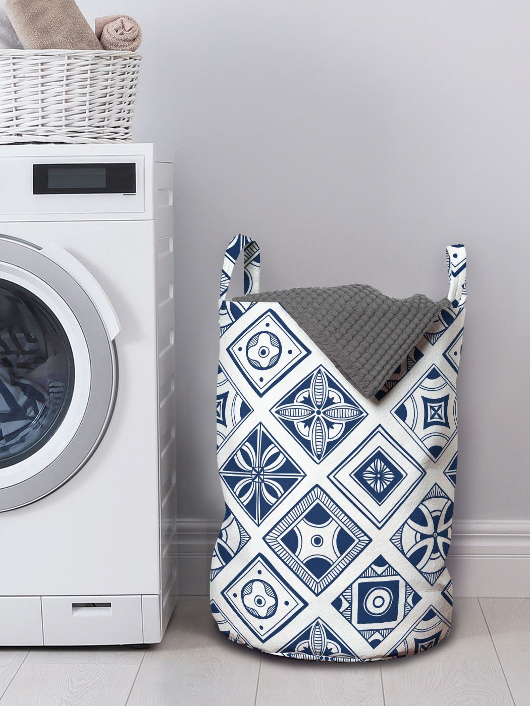 Abakuhaus Wäschesäckchen Wäschekorb mit Griffen Navy blau Kordelzugverschluss Waschsalons, für Traditionelle Spanisch
