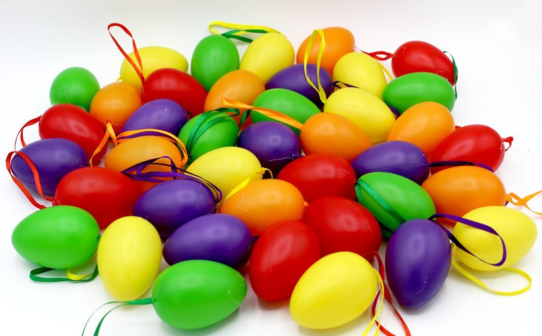 LB H&F Lilienburg Hängedekoration 40er SET Osterdeko Ostereier Osterschmuck Gartendeko (Osterhänger Anhänger bunt Muster Kunststoff Plastik wetterfest Frühling Frühlingsdeko Garten Deko Аксессуары для дома Plastikeier Ostereier kaufen 2025 6 cm Osterstrauß), Ostern aussen draussen Eier Ostern Hängedeko