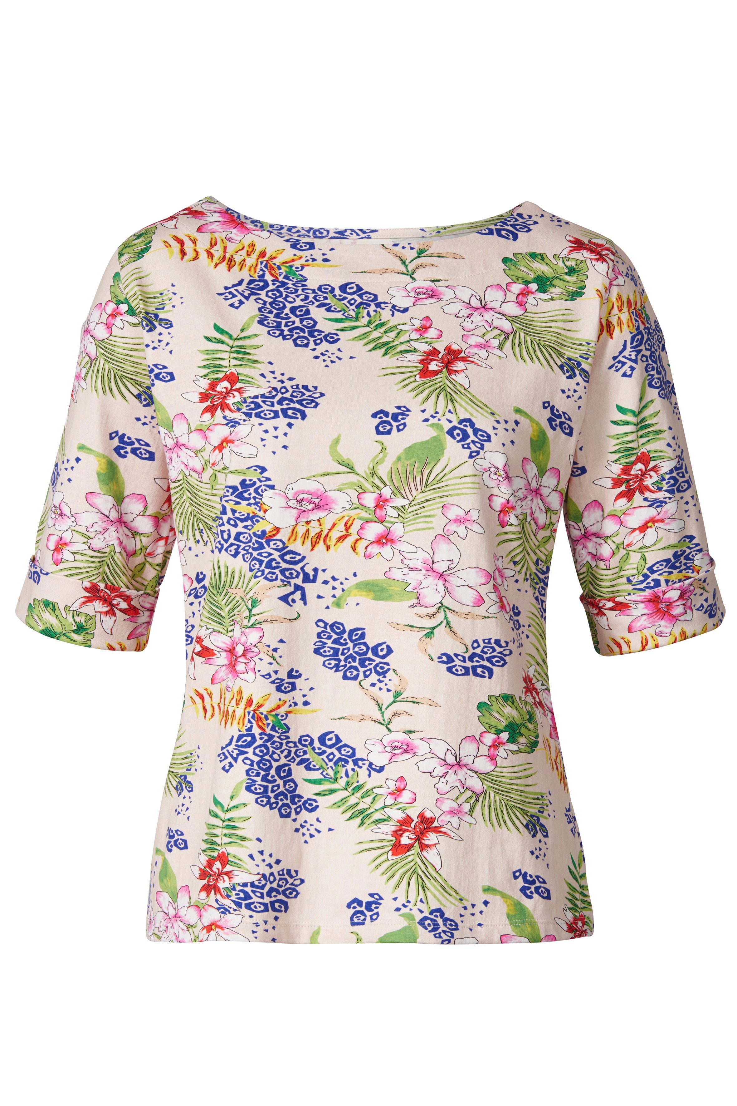 Kurzarmshirt Lässiges Shirt Damen floral mit Rundhalsausschnitt aus Bio-Baumwolle