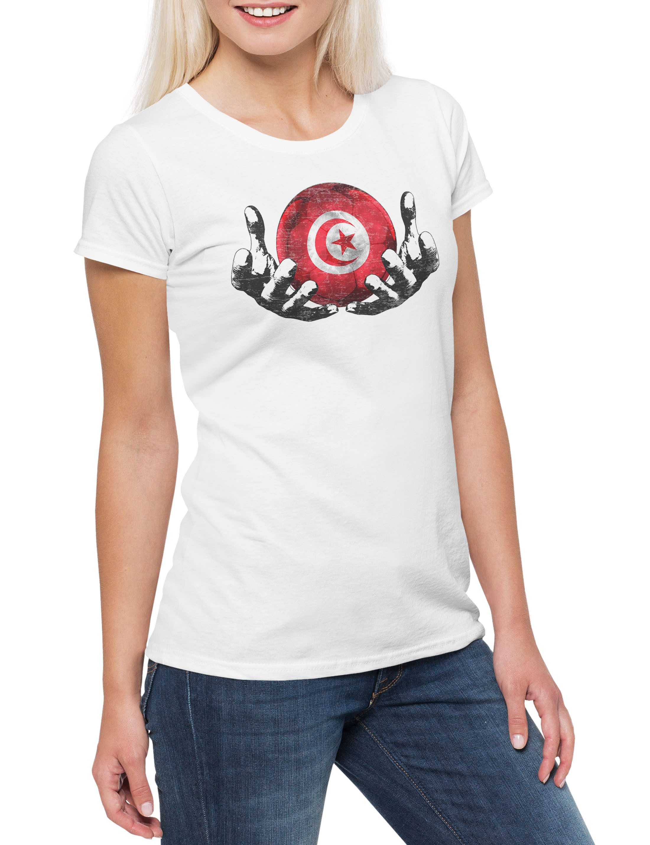 Print-Shirt Tunisia Football Magic Ball Damen T-Shirt Tunesien Tunesisch