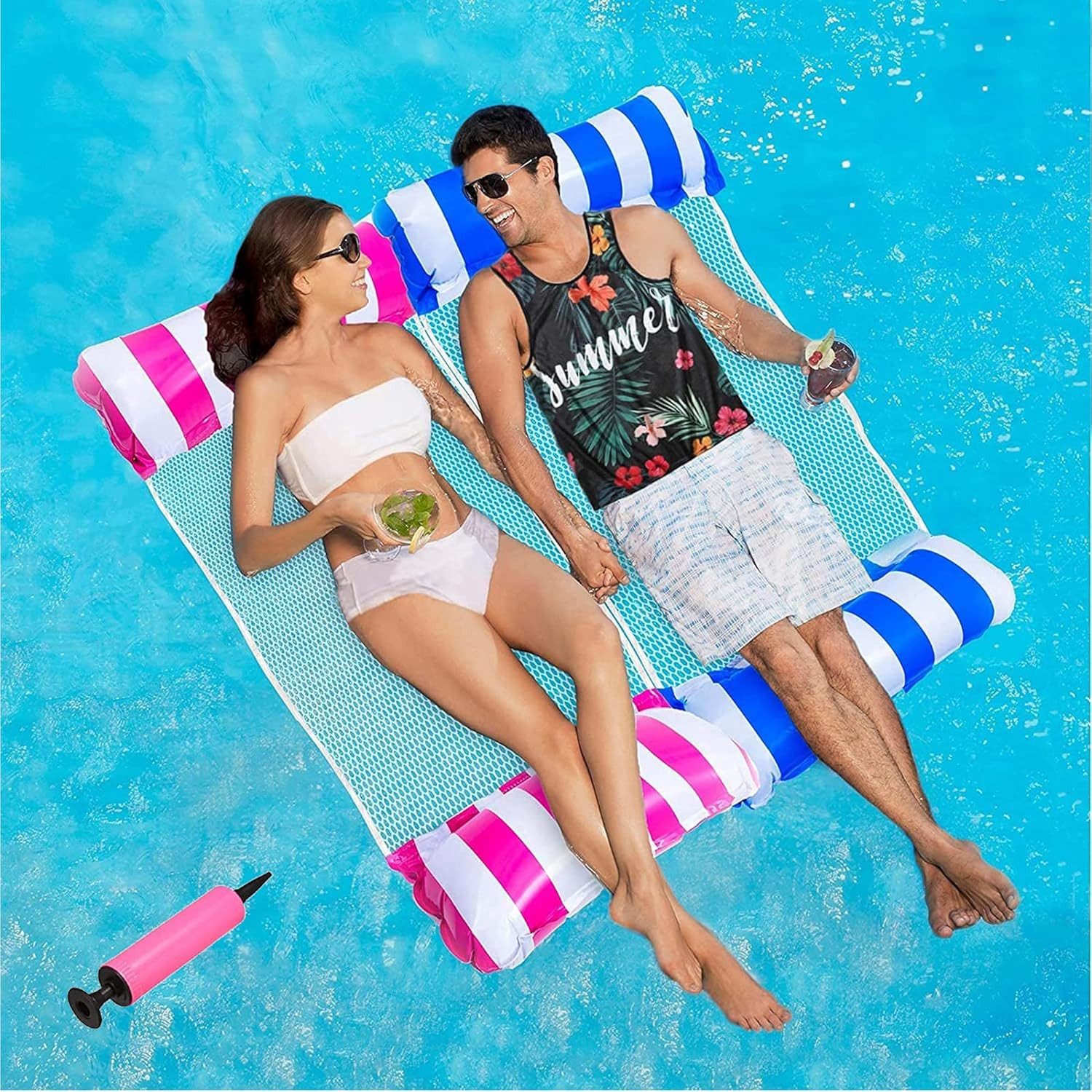 UE Stock Hängematte 2 Stück Pool Hängematte Wasserhängematte Luftmatratze mit Luftpumpe, Genieße unvergessliche Momente voller Entspannung