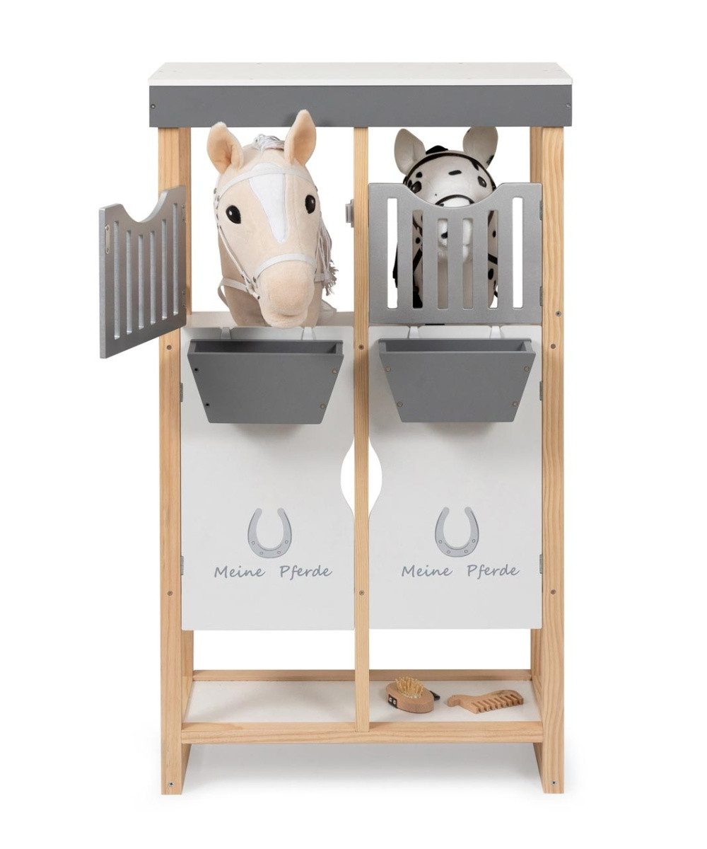 ELLA & PIET® Steckenpferd Hobby Horse Stall SHELTY aus Holz mit 2-teiliger Stalltür (Holz-Weiß)
