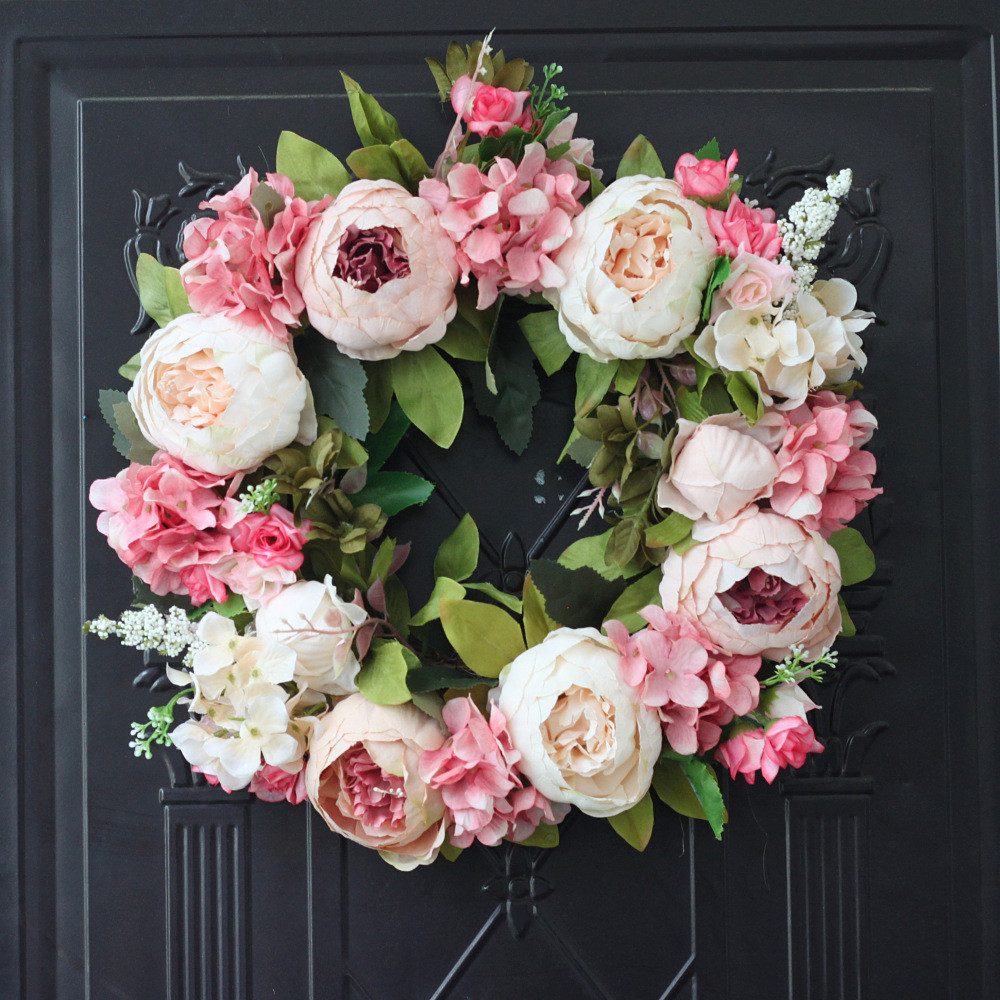 TUWENA Dekokranz Dekorativer Kranz, Künstlicher Blumenkranz Pfingstrosenkranz, Türkranz für alle Jahreszeiten, als Dekoration für Zuhause, Festivals – Bild 5 von 5