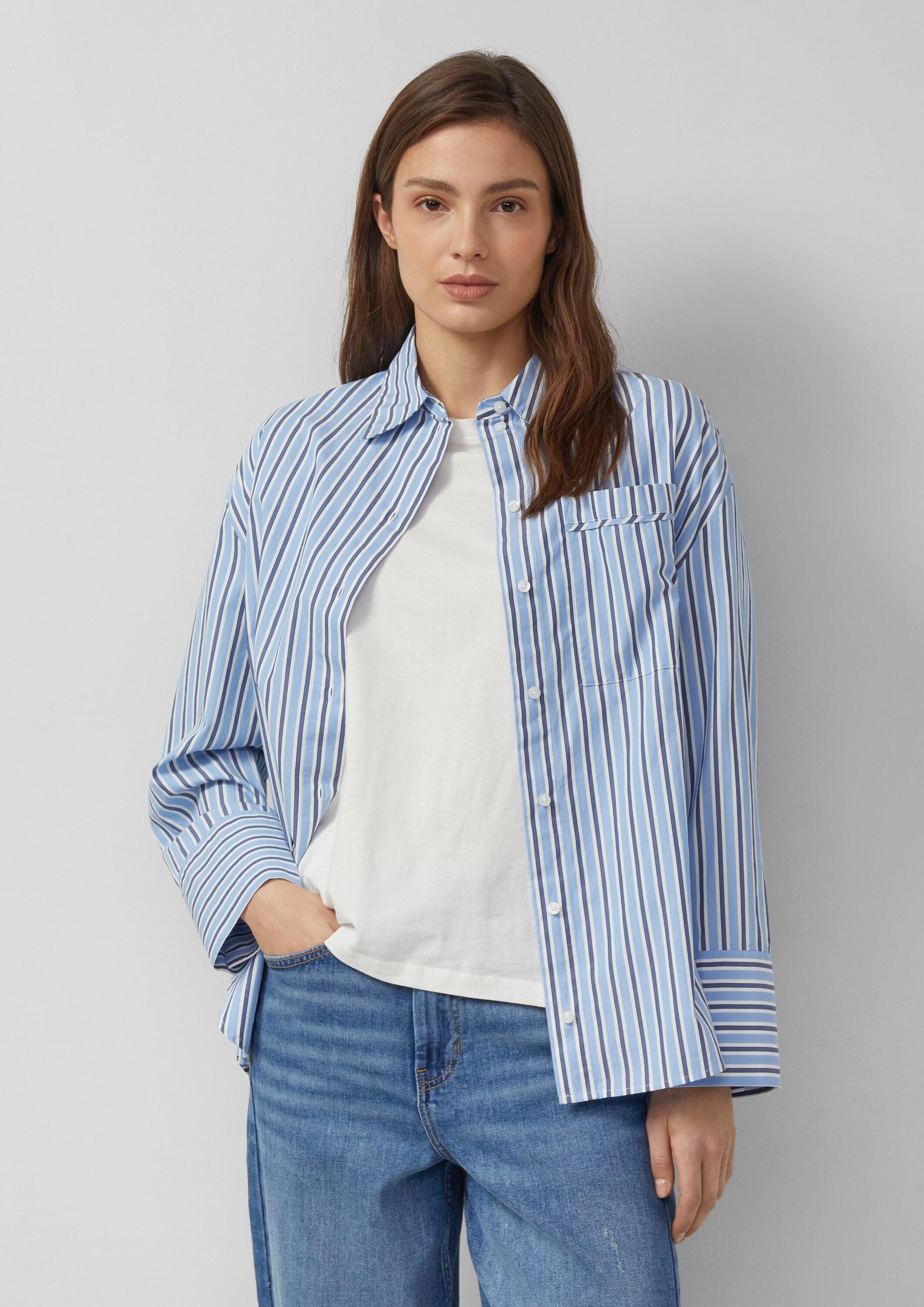 s.Oliver Langarmbluse Bluse Gestreifte Popeline-Bluse im Relaxed Fit mit Hemdkragen