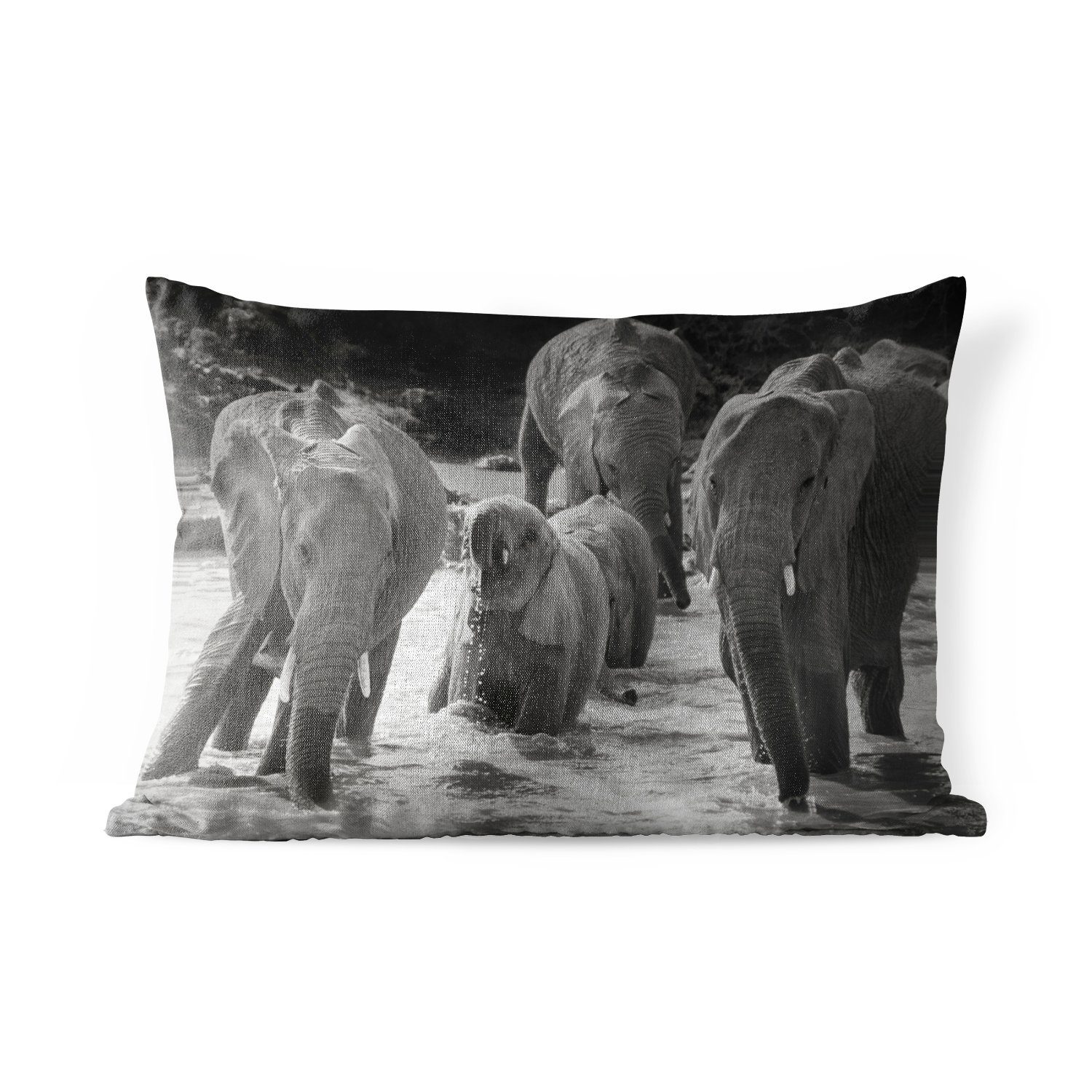 MuchoWow Dekokissen - Elefant - Kissenhülle Tiere Schwarz Polyester, Dekokissenbezug, weiß, Outdoor-Dekorationskissen, und Wasser 