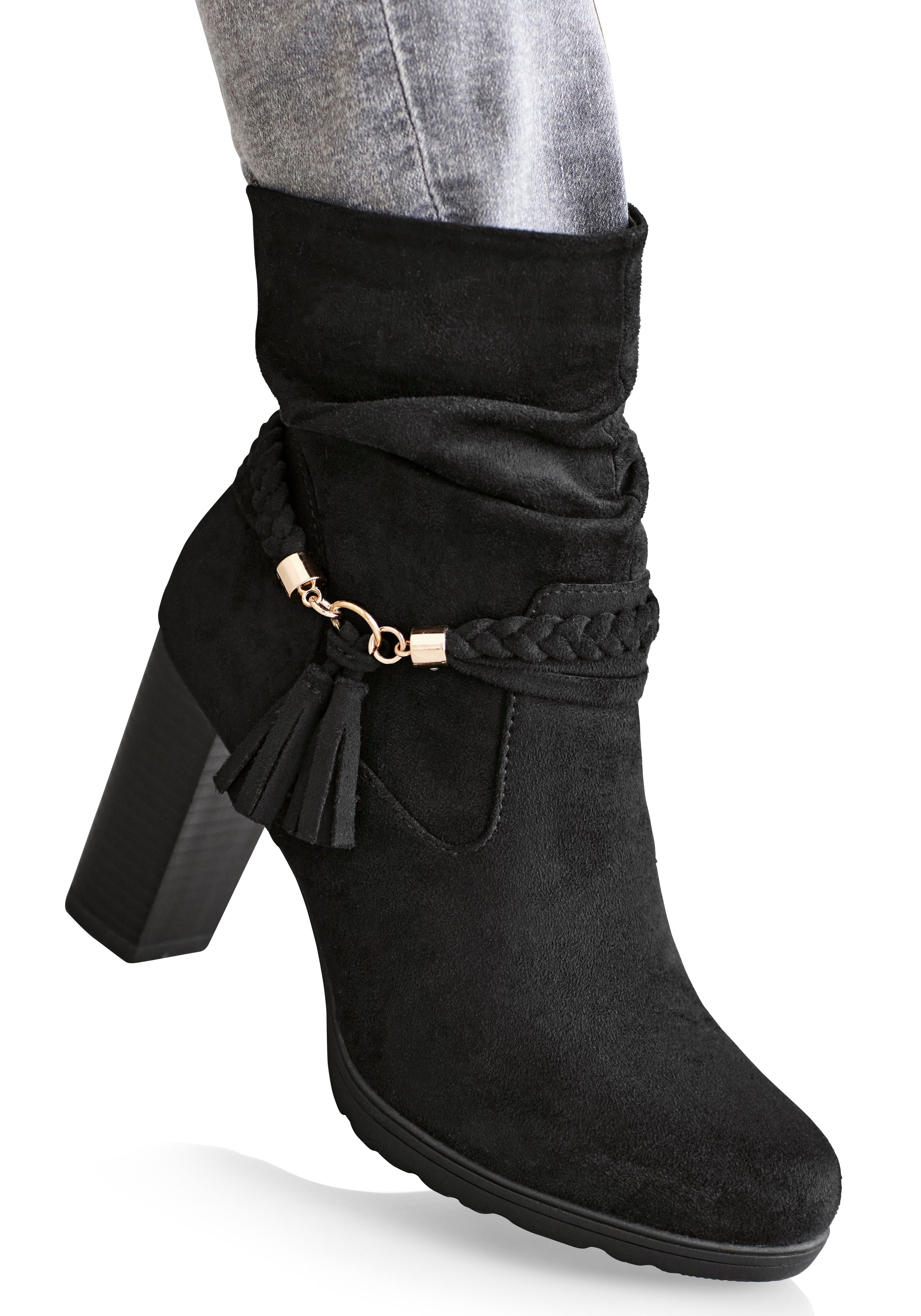 LASCANA Stiefelette Stiefel, Boots mit Blockabsatz und Schmuckelement VEGAN