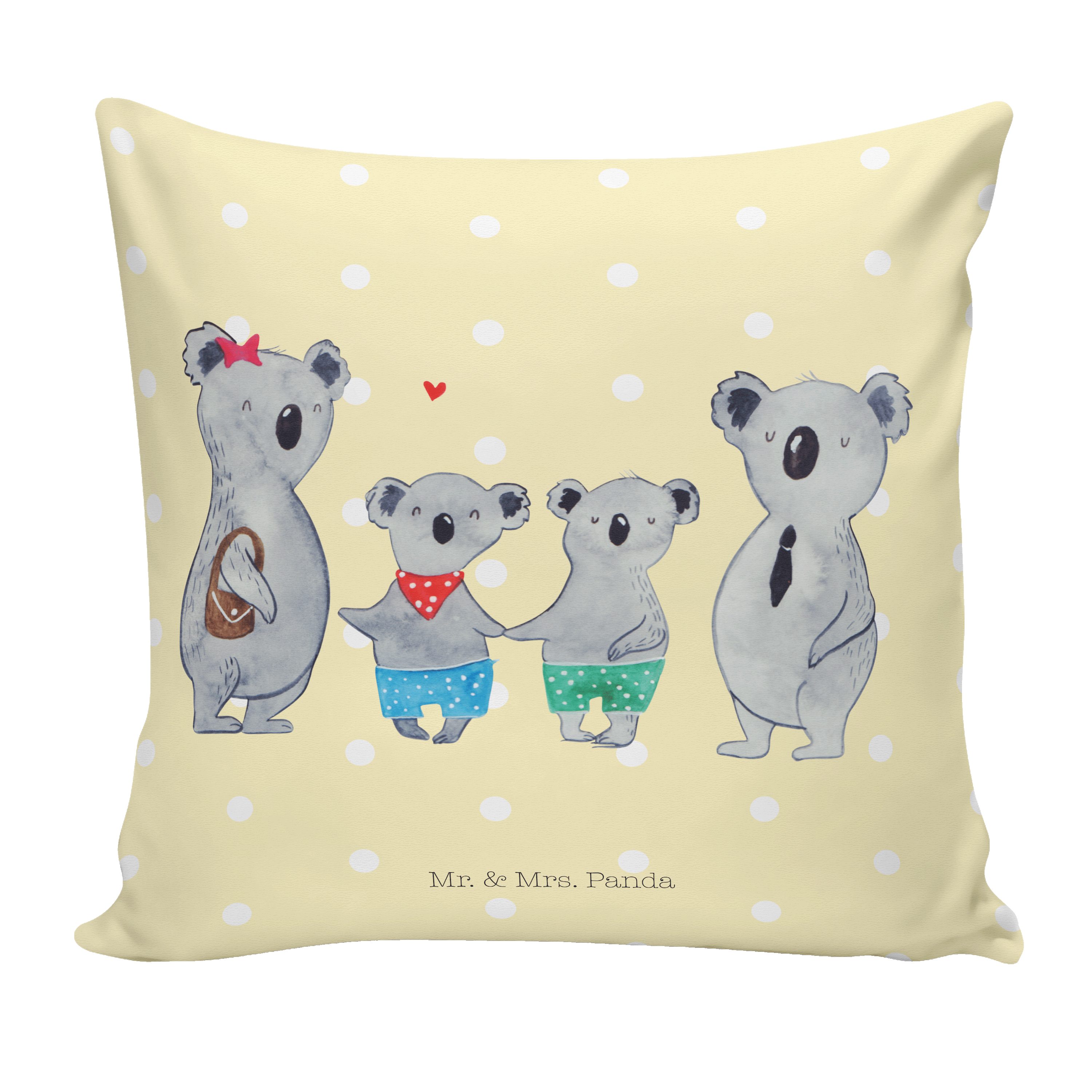 Pastell - Dekokissen Koala Geschenk, Mr. Mama, Familie zwei & Deko - Kissenhülle, Mrs. Panda Gelb