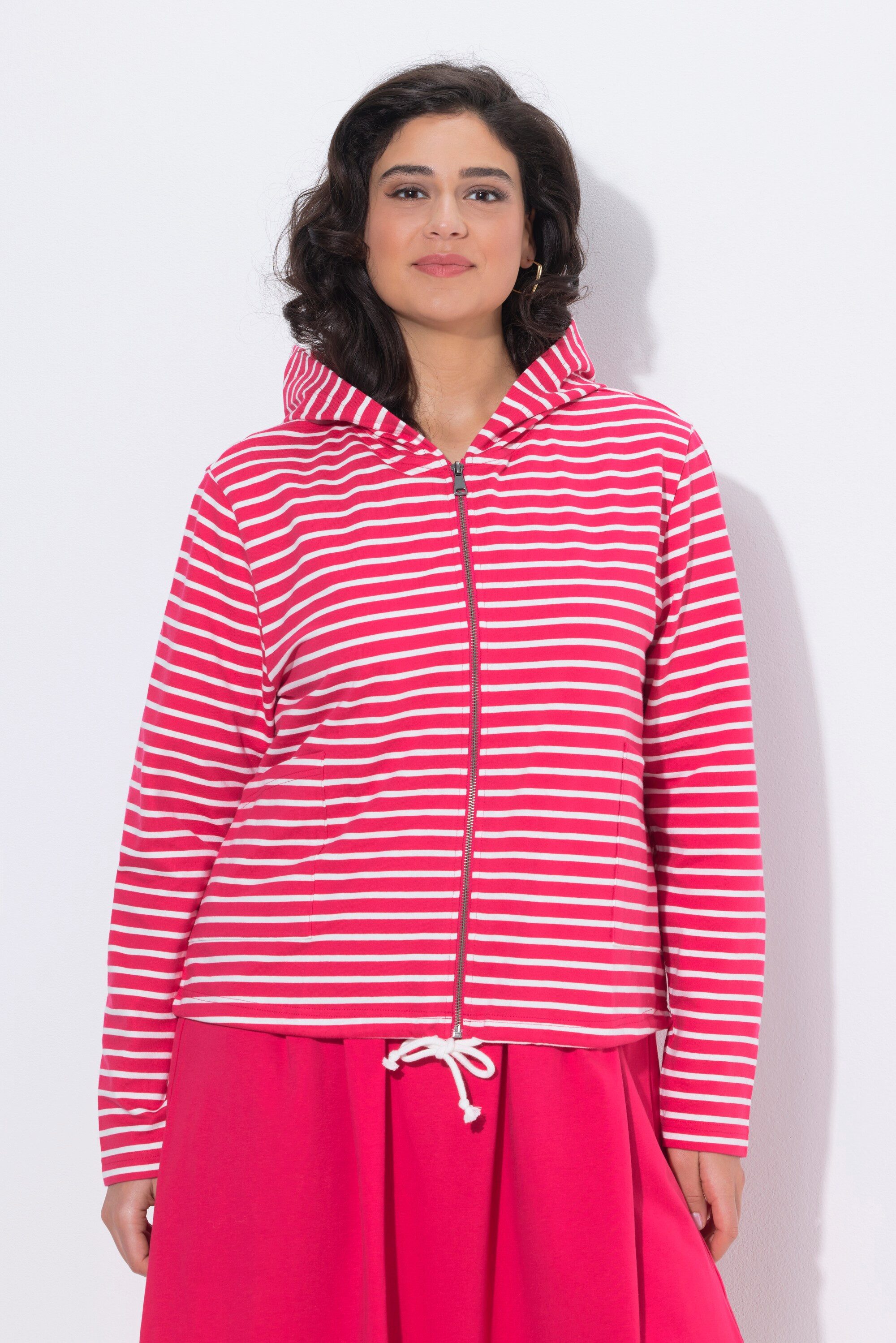 Ulla Popken Sweatjacke Sweatjacke Ringel Saumtunnel Kapuze