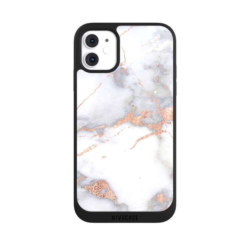 NIVOCASE Handyhülle Gold Marmor Glitzer Look White and Golden Marble Look, Apple iPhone 11 Handyhülle Hülle NIVOpure Case Schwarz