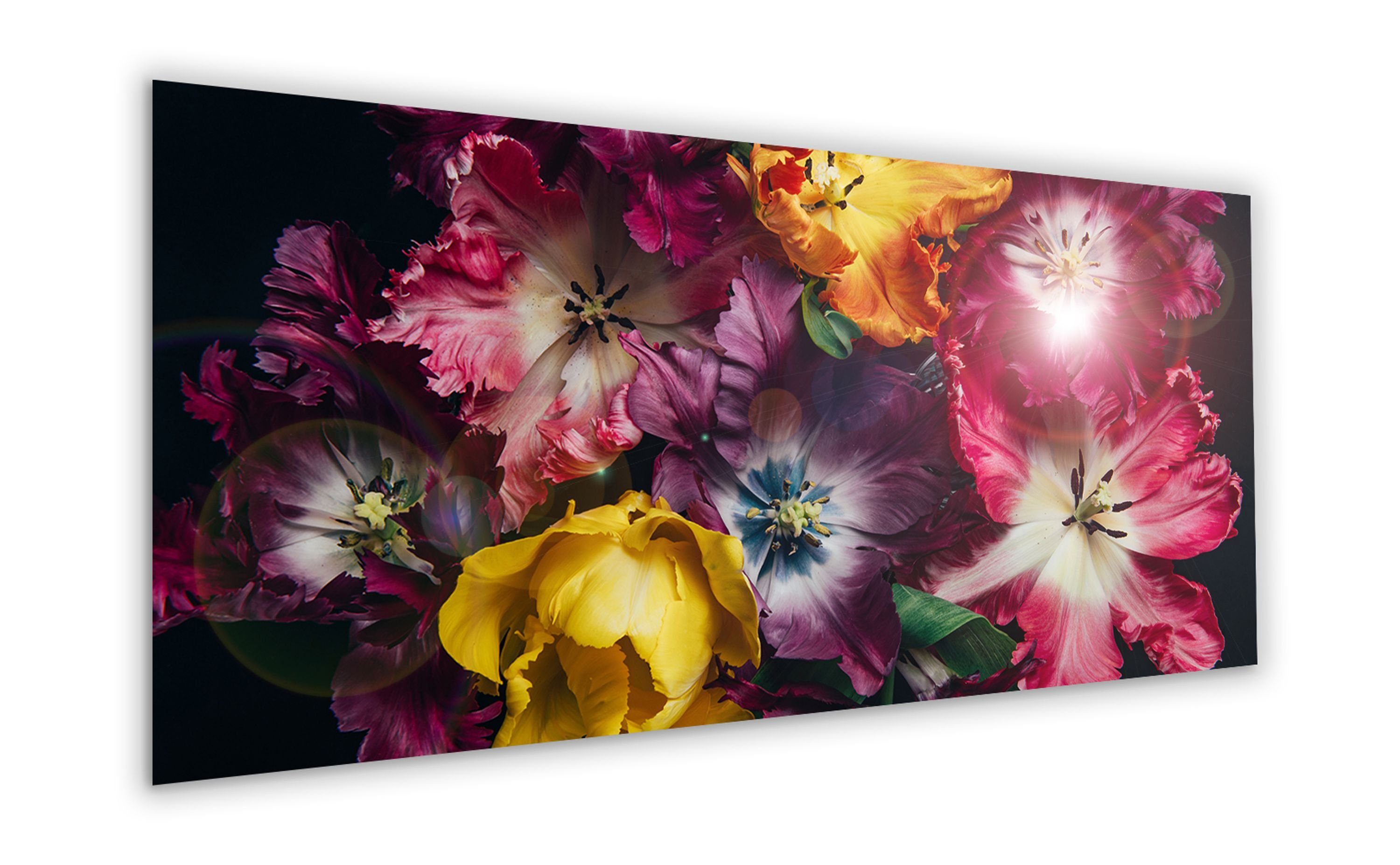 Glasbild cm Tulpen und XXL bunte artissimo groß 125x50 Glas Blumen Bunt, Vintage-Blumen Blüten: Bild Glasbild aus