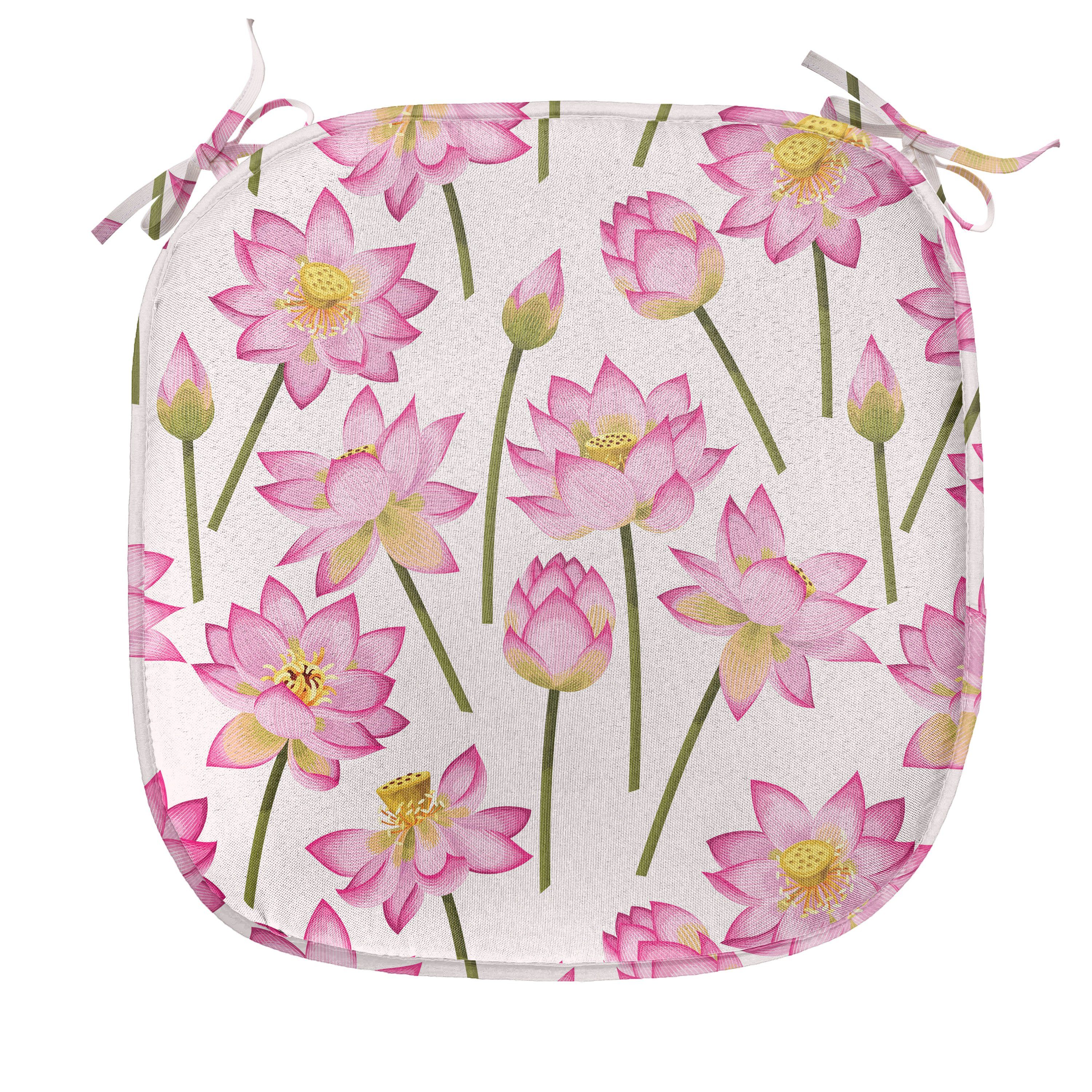 Abakuhaus Stuhlkissen Dekoratives wasserfestes Kissen mit Riemen für Küchensitze, Lotus Blühende Frühlingsblume