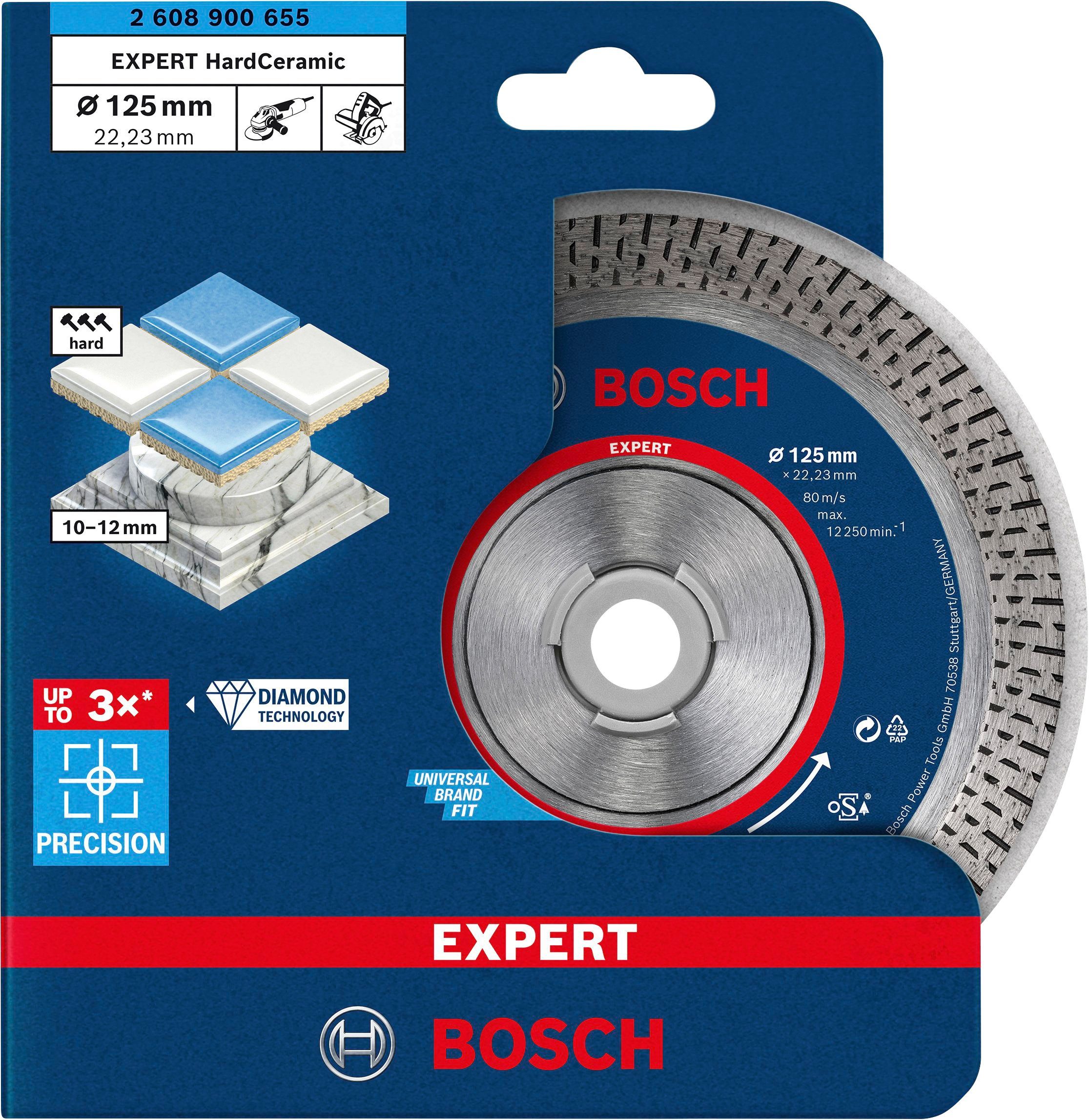 Bosch Professional Diamanttrennscheibe Expert HardCeramic, Ø 125 mm, (1-tlg),  22,23 x 1,4 x 10 mm, Die erste Wahl für Fliesenleger: höchste Präzision und  ein hochwertiges | Trennscheiben