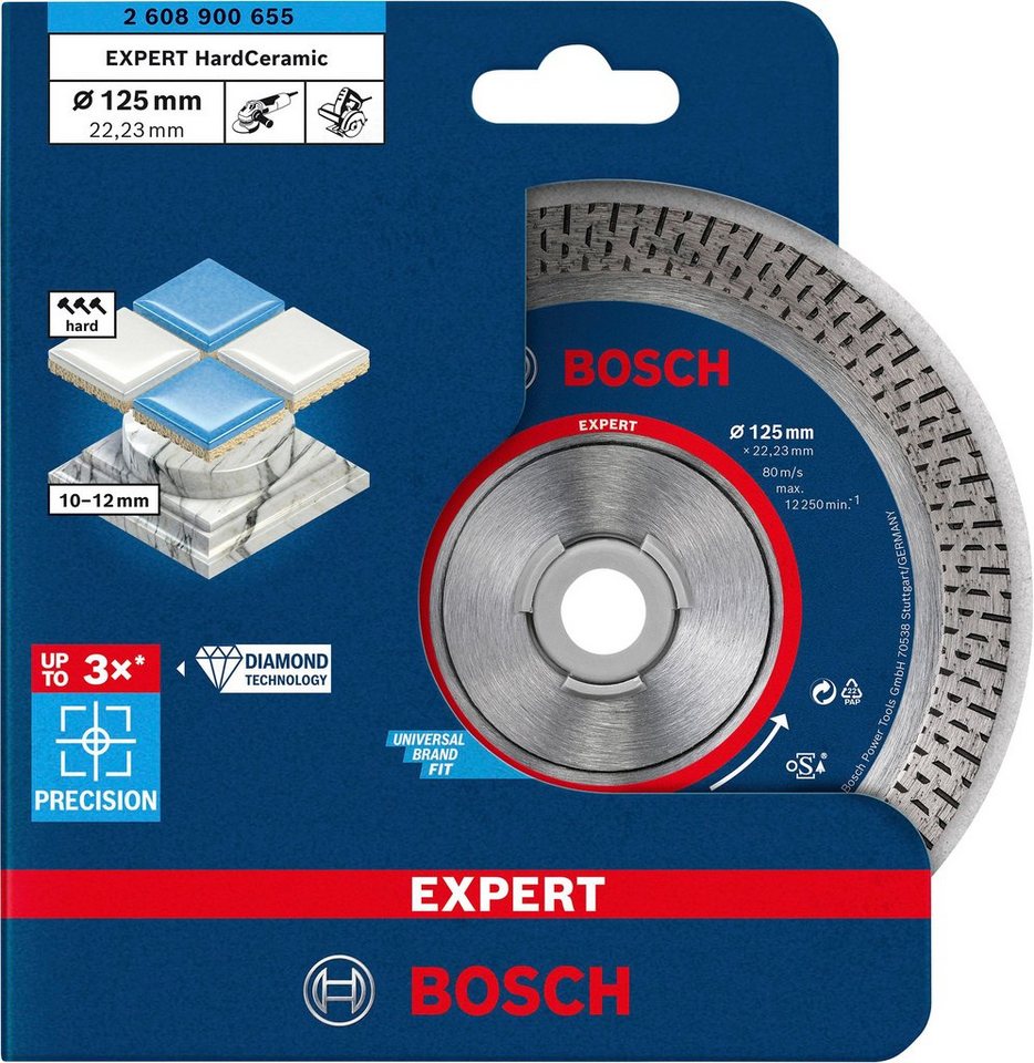 Bosch Professional Diamanttrennscheibe Expert HardCeramic, Ø 125 mm, (1-tlg),  22,23 x 1,4 x 10 mm, Die erste Wahl für Fliesenleger: höchste Präzision und  ein hochwertiges