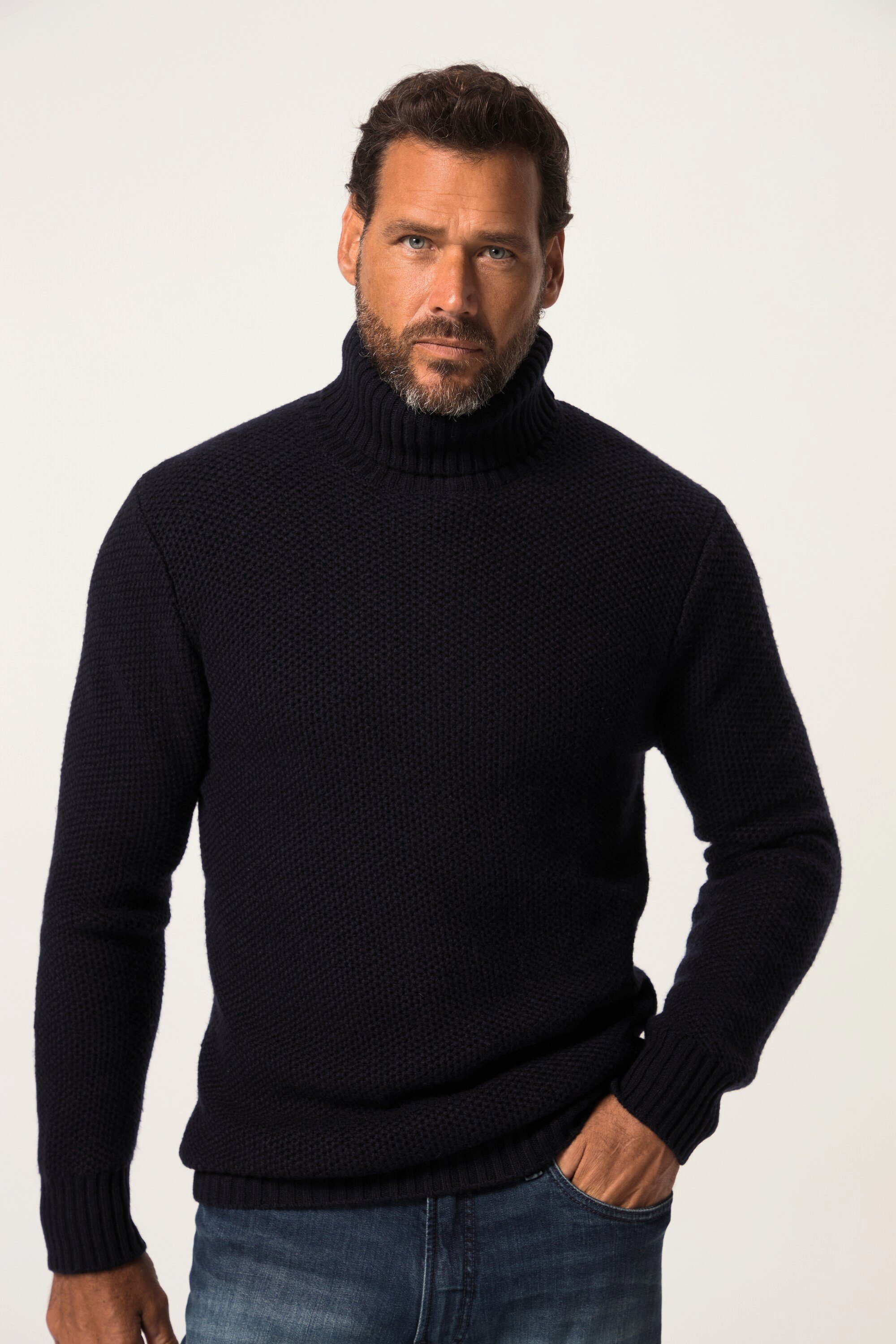 JP 1880 turtleneck, 1/1 men Sweater, Dark Blue