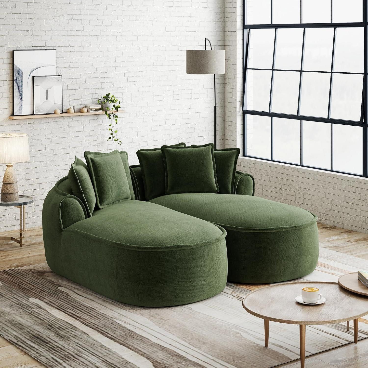 LuxusKollektion Chaiselongue Sofa Modulares Chenille 2Sitzer Chaiselongue 122cm Grün 2-Sitzer