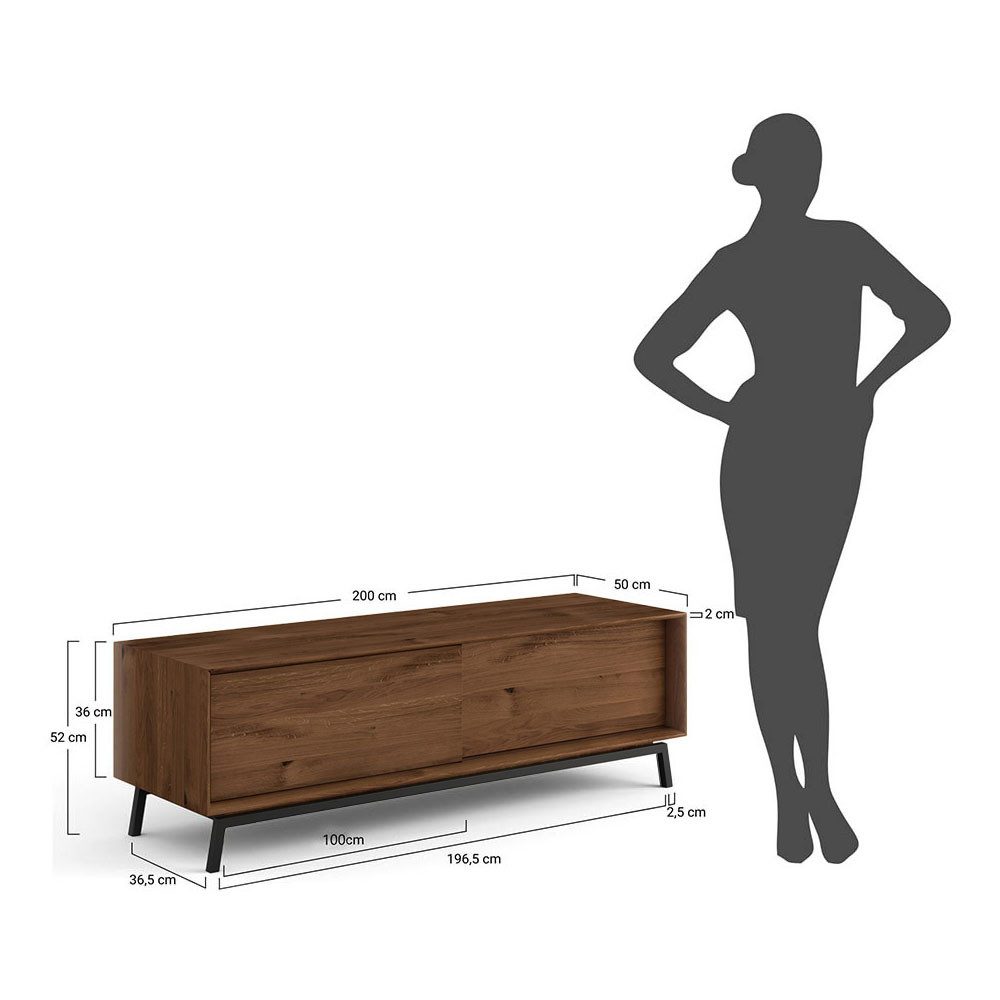 Feldmann-Wohnen Lowboard Modern Loft (2-türig, mit Einlegeböden, 1 St., Massivholz, geölte Oberfläche), 200x50x52cm 2-türig Eiche Tabak