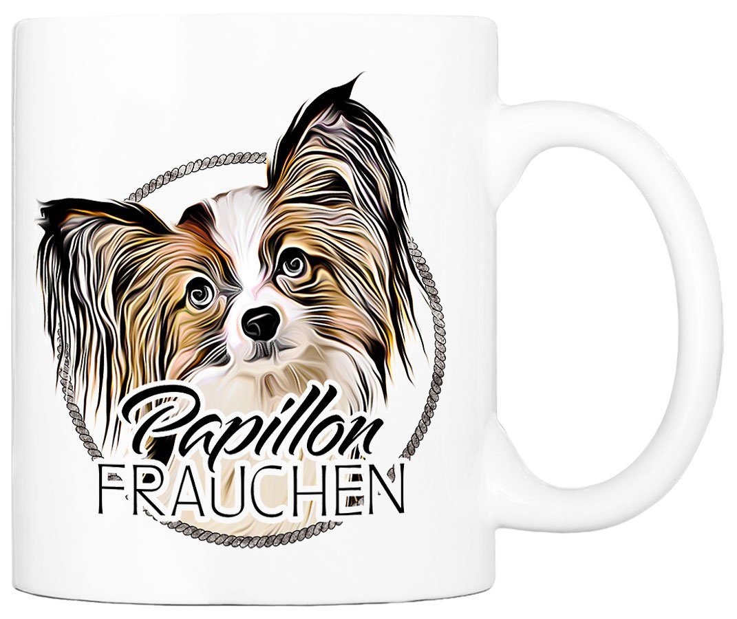 beidseitig handgefertigt, Cadouri PAPILLON FRAUCHEN - Hundefreunde, Geschenk, ml Tasse 330 mit Kaffeetasse Keramik, Hunderasse, für bedruckt,