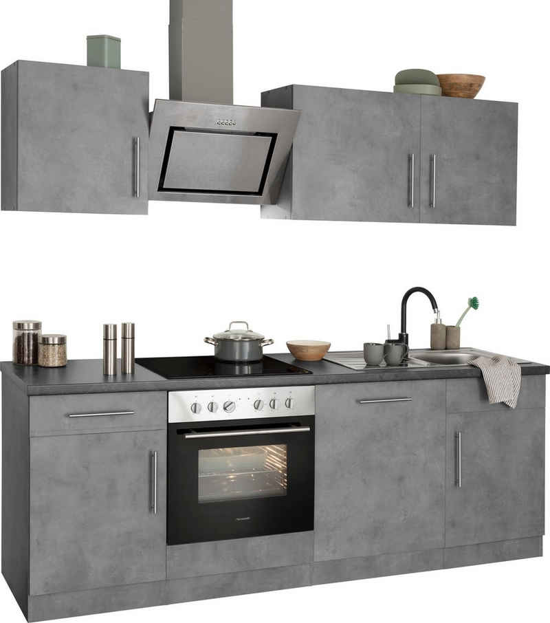 wiho Küchen Küchenzeile »Cali«, mit E-Geräten, Breite 220 cm mit Hanseatic E-Geräten, extra kurze Lieferzeit