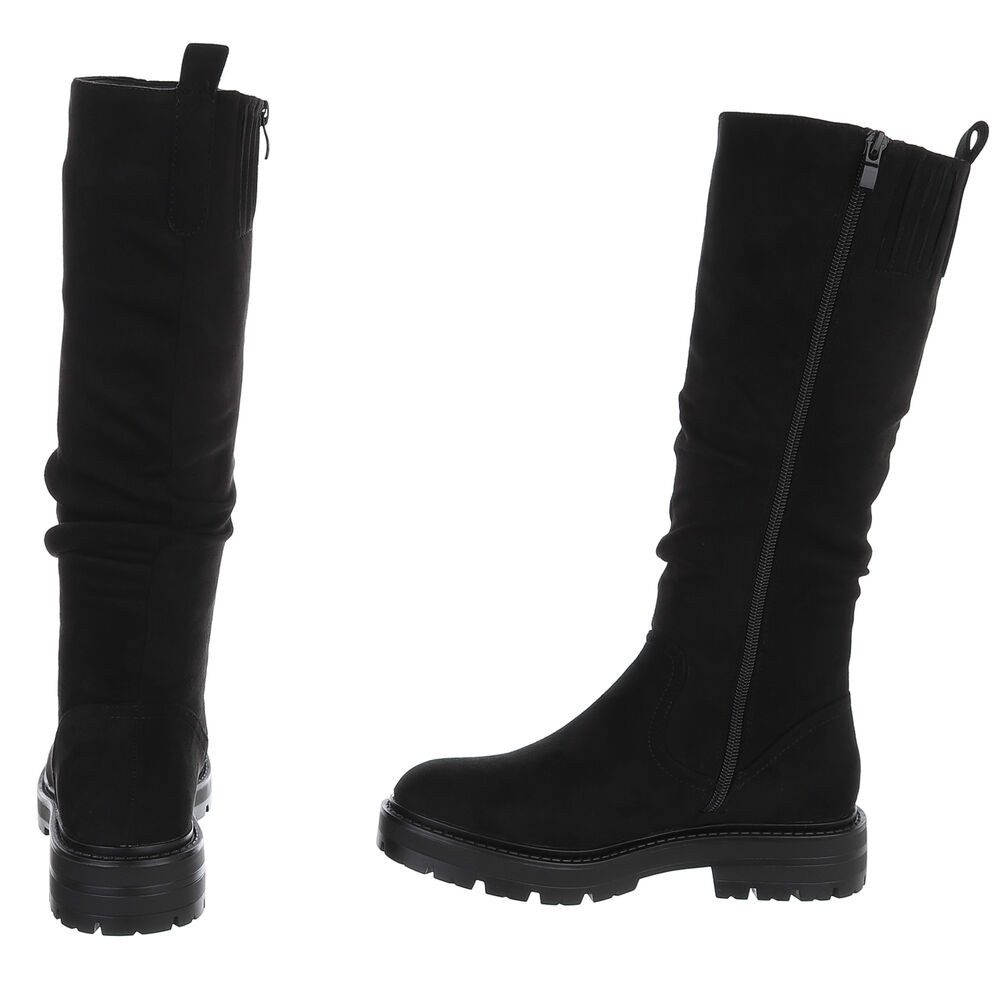 Ital-Design Elegante Damen-Stiefel mit hohem Schaft für Alltag & Freizeit Stiefel (90482439) Blockabsatz Flache Stiefel in Schwarz