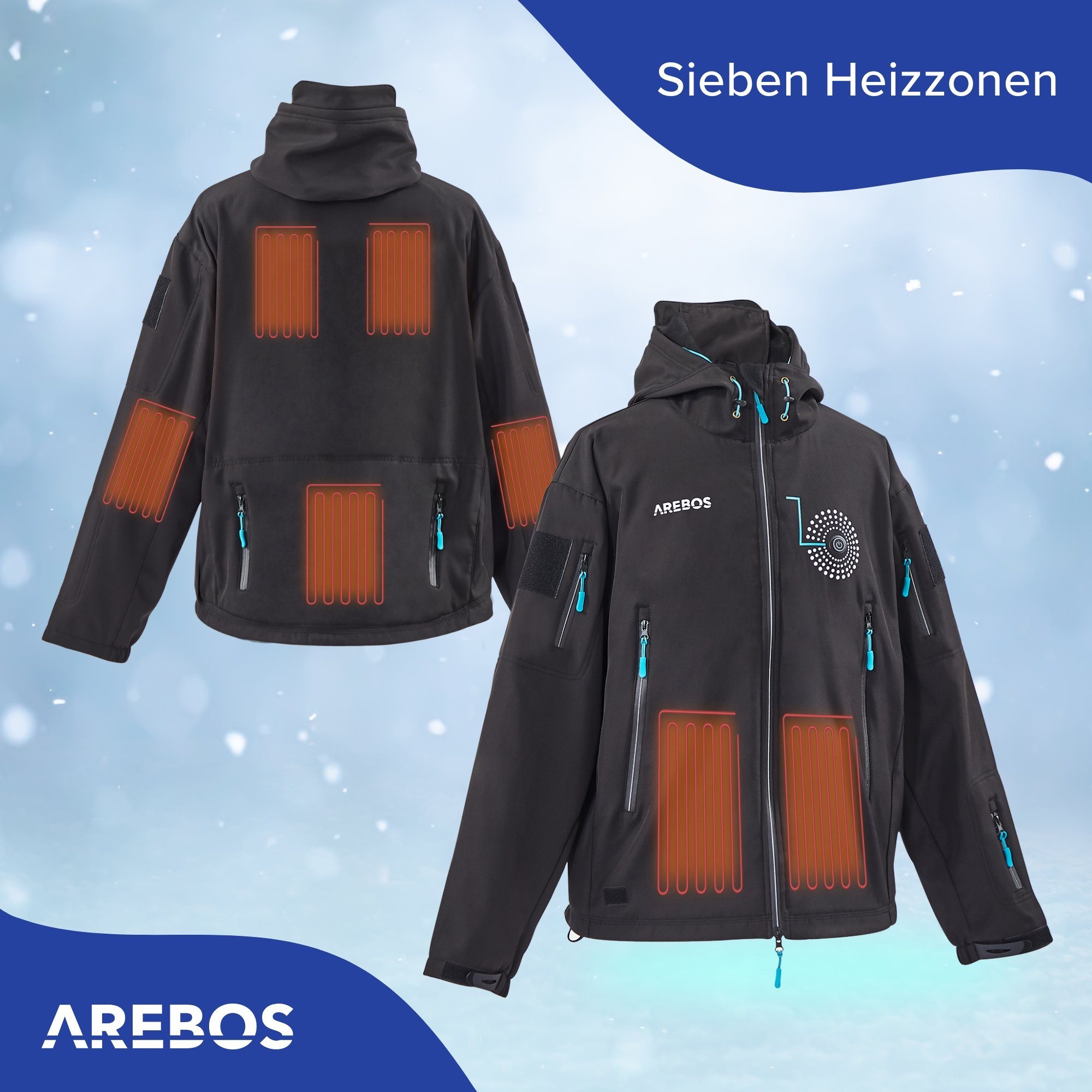 Arebos Outdoorjacke Akku Winterjacke Sportjacke Outdoor Jacke beheizbar Thermojacke Unisex (Stück, M)