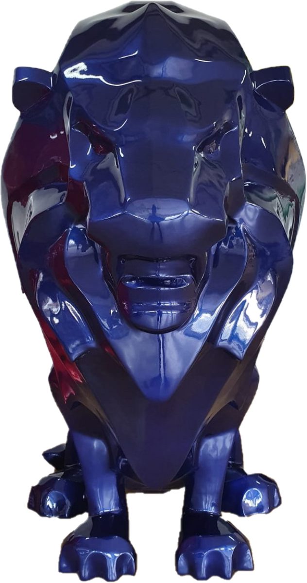Casa Padrino Skulptur Luxus Dekofigur Löwe Blau 90 x 80 x H. 170 cm - Riesige Wetterbeständige Deko Skulptur - Wohnzimmer Deko - Gartendeko Tierfigur