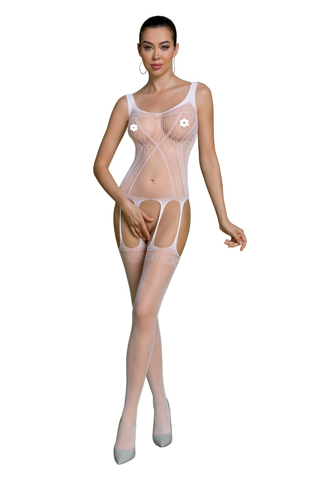 Passion Eco Collection Passion Bodystocking Bodystocking weiß ouvert Catsuit transparent Netz 20 DEN (1 St)