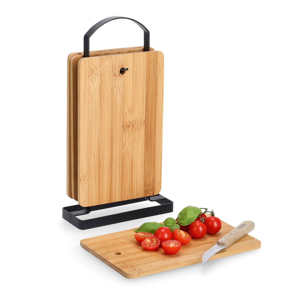 Zeller Present Schneidebrett Schneidebretter mit Ständer, 16 x 6,5 cm, Bambus, (Küchenbrett)