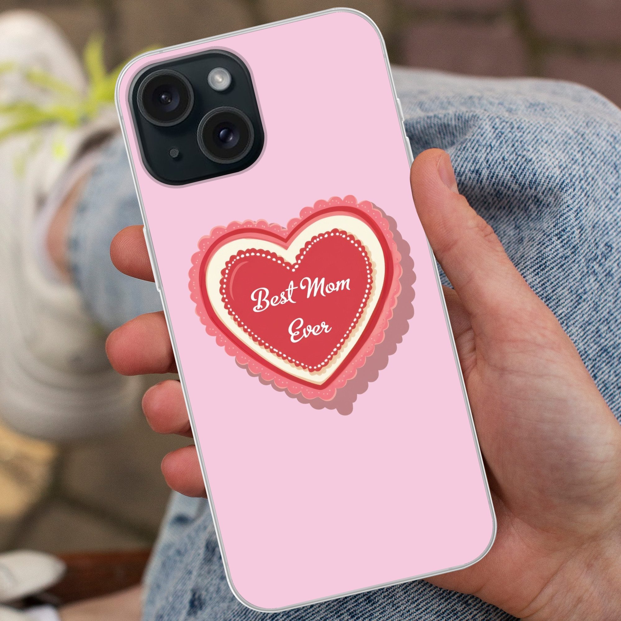 MuchoWow Handyhülle für Apple iPhone 15 Text - Herz - Mutter - Rosa, Smartphone-Bumper, Print, Handy Schutzhülle Dünn